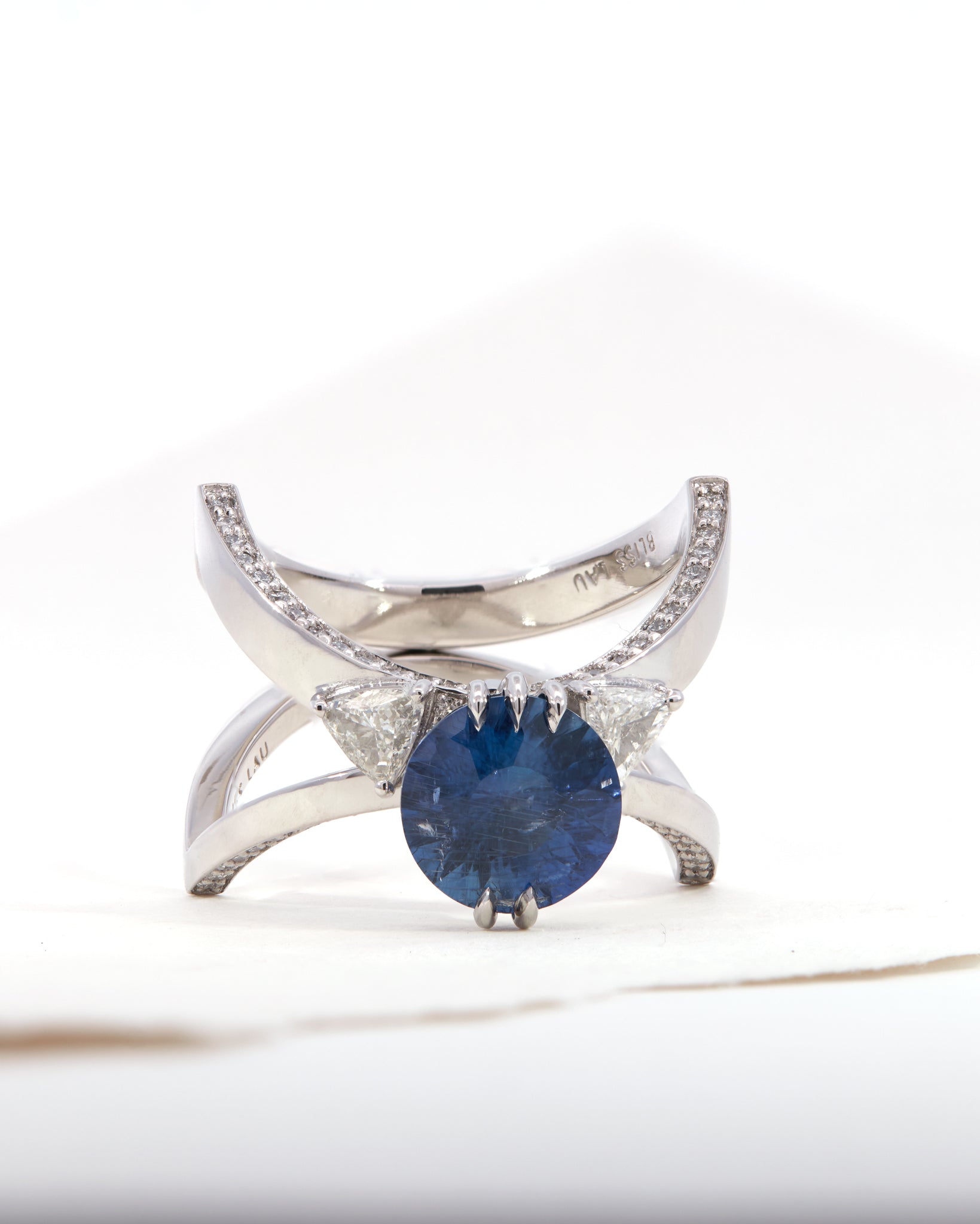 Sphynx Platinum and Blue Sapphire Ring