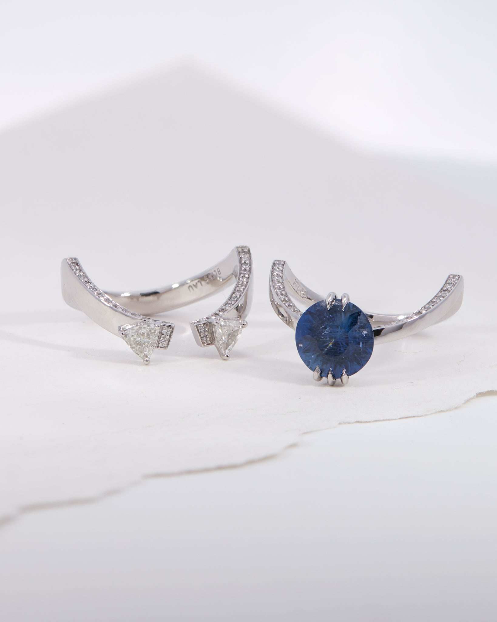 Luxurious Sphynx Platinum and Blue Sapphire Ring displayed artistically, focusing on the rich blue sapphire and diamond features, ideal for fashionable and sophisticated occasions.