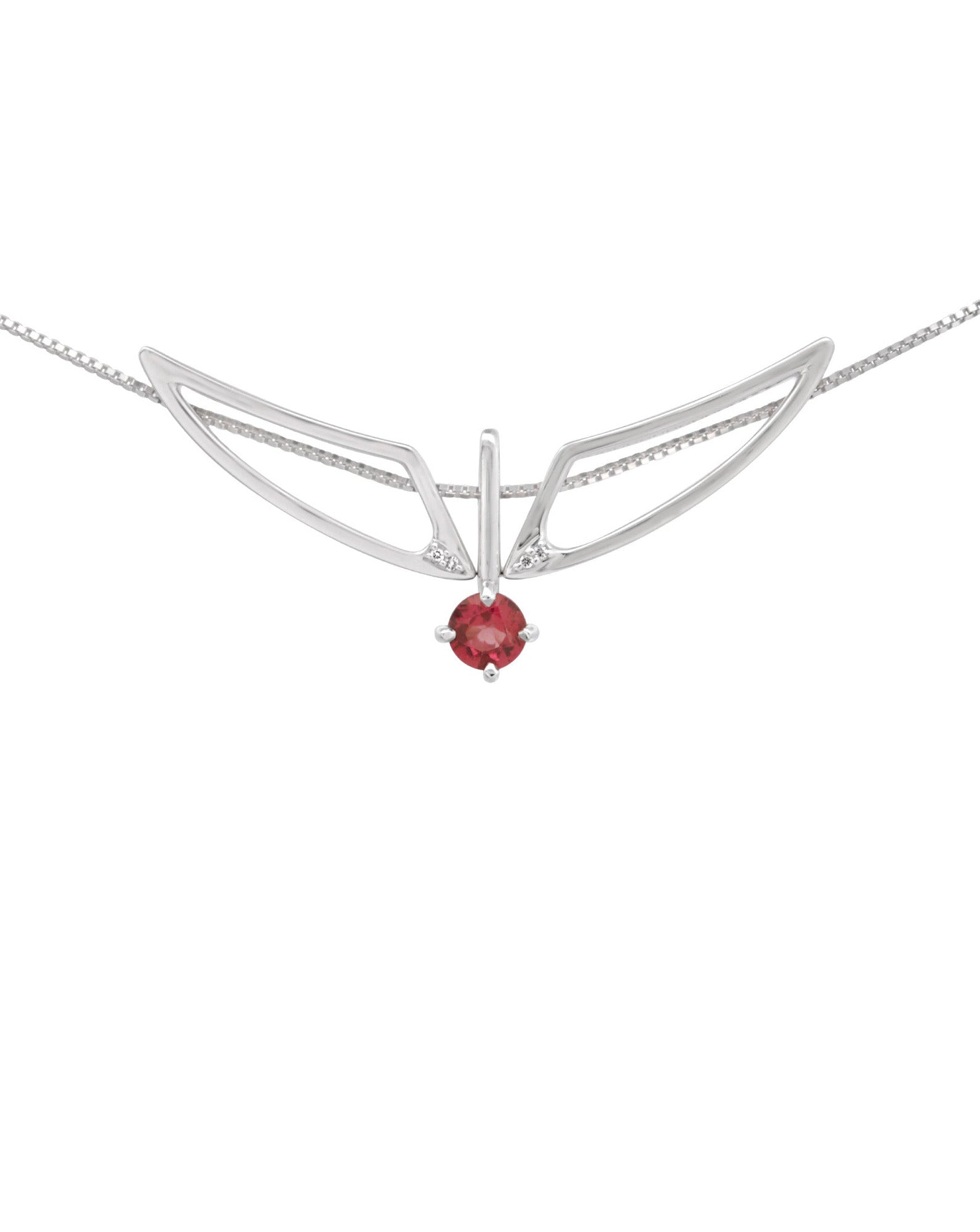Close-up view of the Hype Women x Bliss Lau Attune Silver Necklace With Garnet, highlighting the red garnet and lab diamond pavé, a stunning women’s silver necklace.