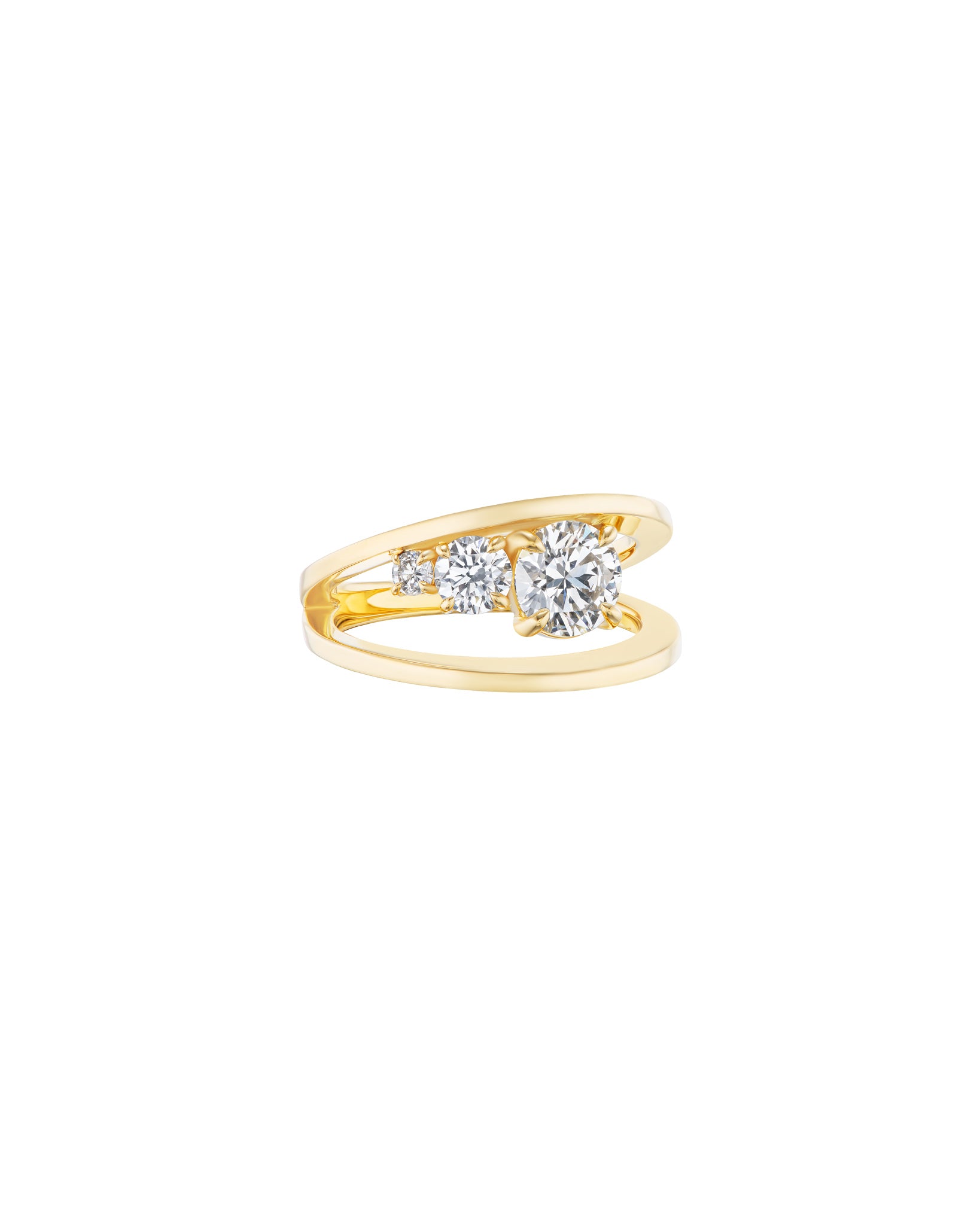 Empath Engagement Ring featuring a luxurious design with three sparkling lab-grown diamonds set in certified post-consumer recycled 18k gold, showcasing elegance and timeless beauty.