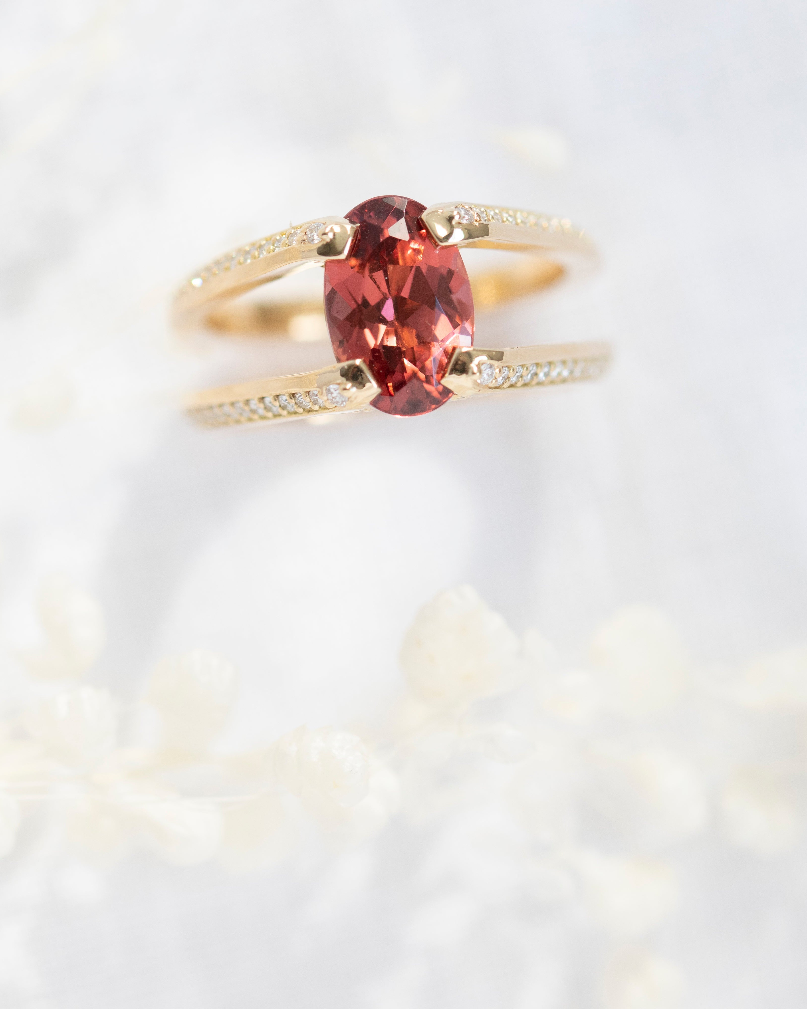 Double band garnet engagement ring