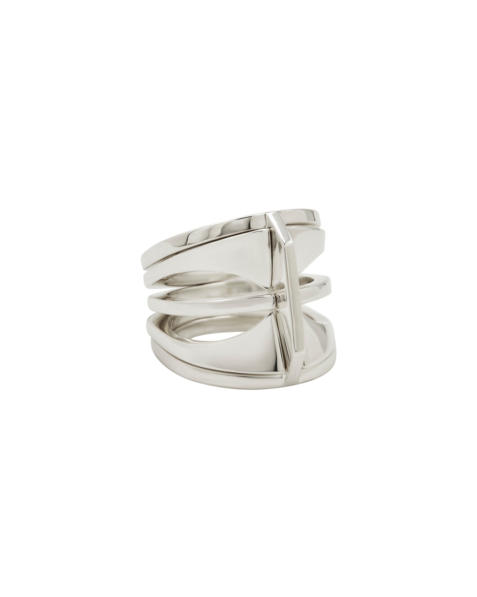 Close-up view of Kaleidoscope Ring Set, highlighting the stunning lightweight design and squared edges of the sterling silver rings, perfect for creative expression in luxury jewelry.