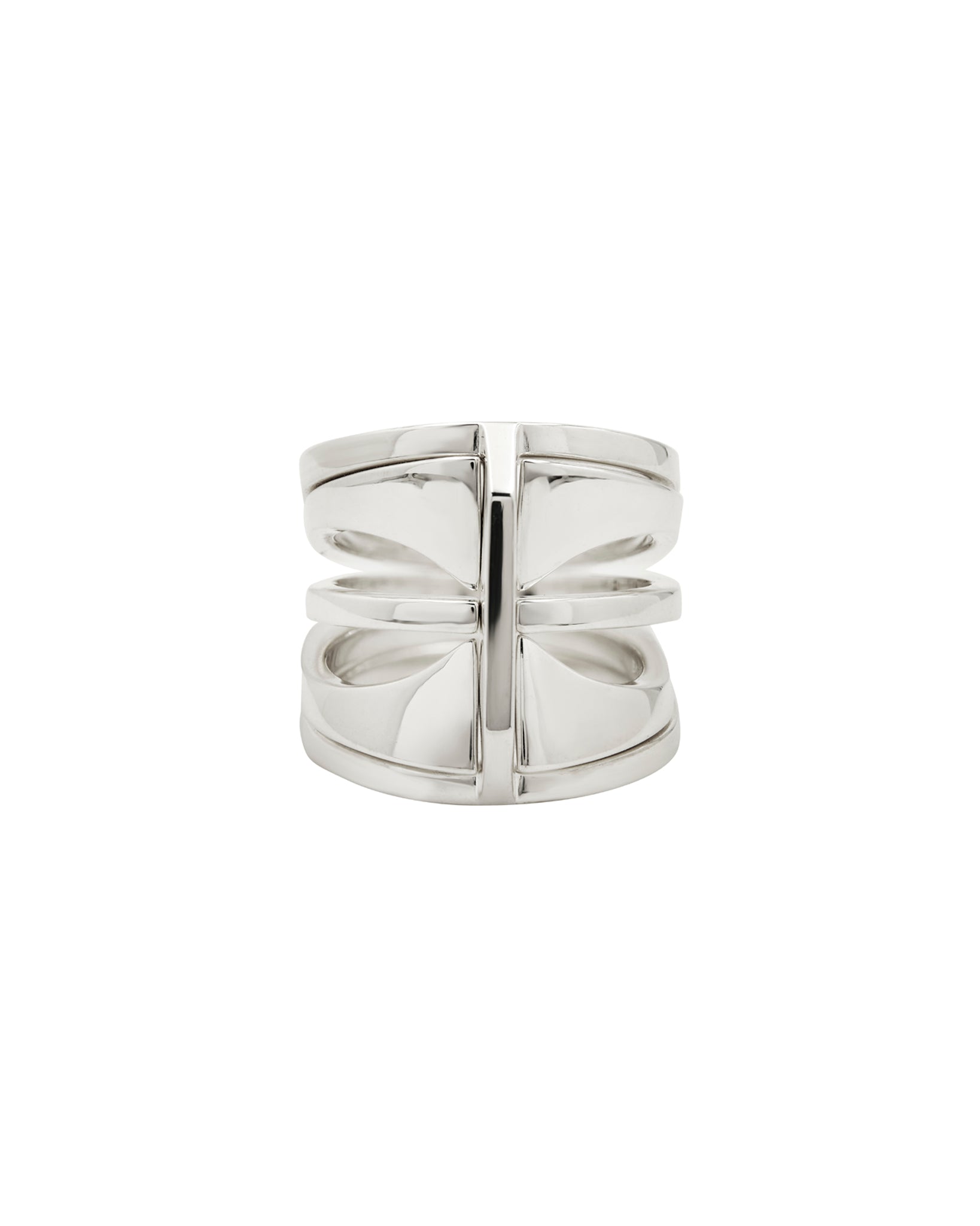 Kaleidoscope Ring Set Sterling Silver 20 MM, an elegant four-piece set featuring a modern architectural design, crafted from 100% recycled silver, showcasing the unique Bridge Ring.