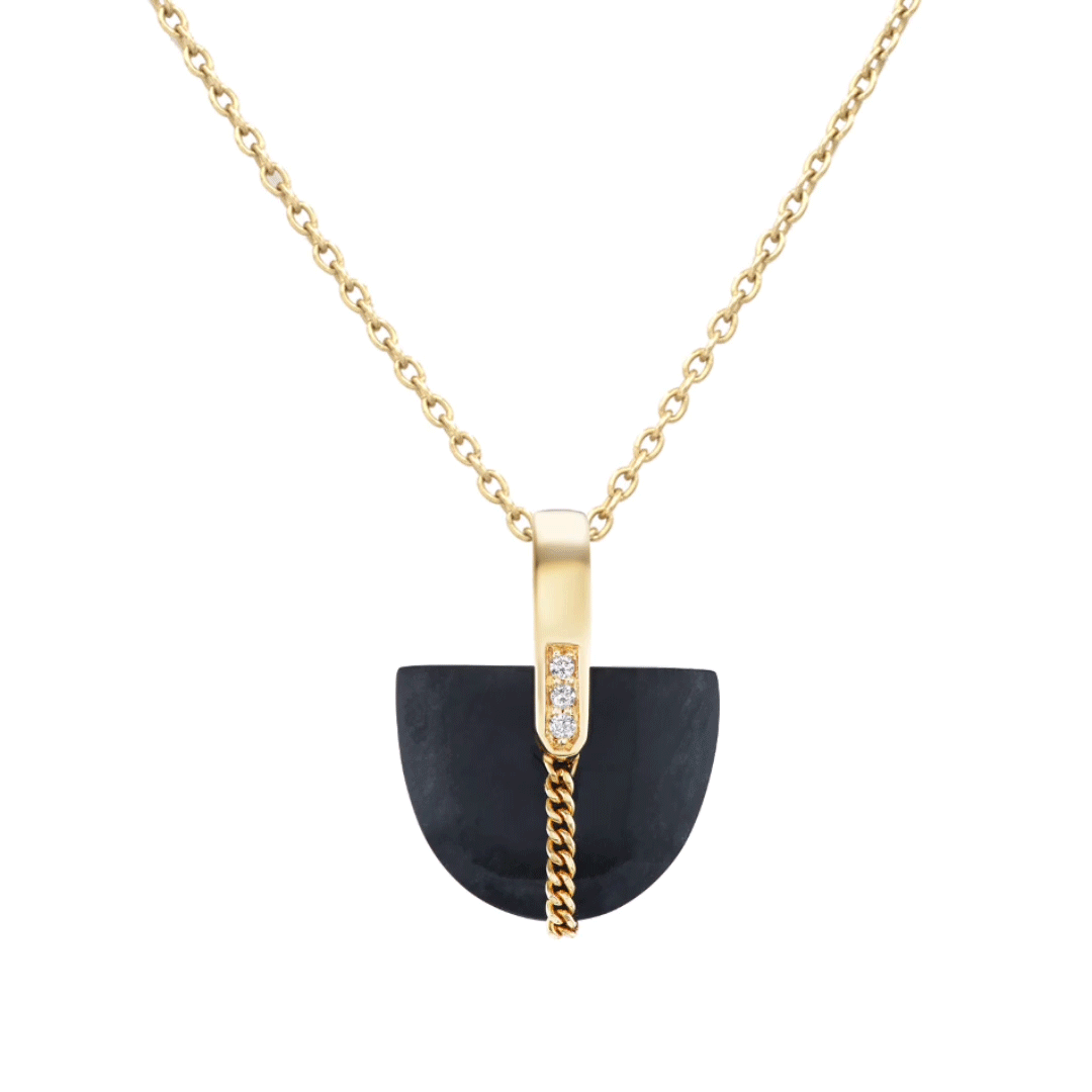 Stylish Brevity Pavé Black Jade Pendant displayed on a delicate chain, a luxurious Jade Pendant perfect for elegant occasions.