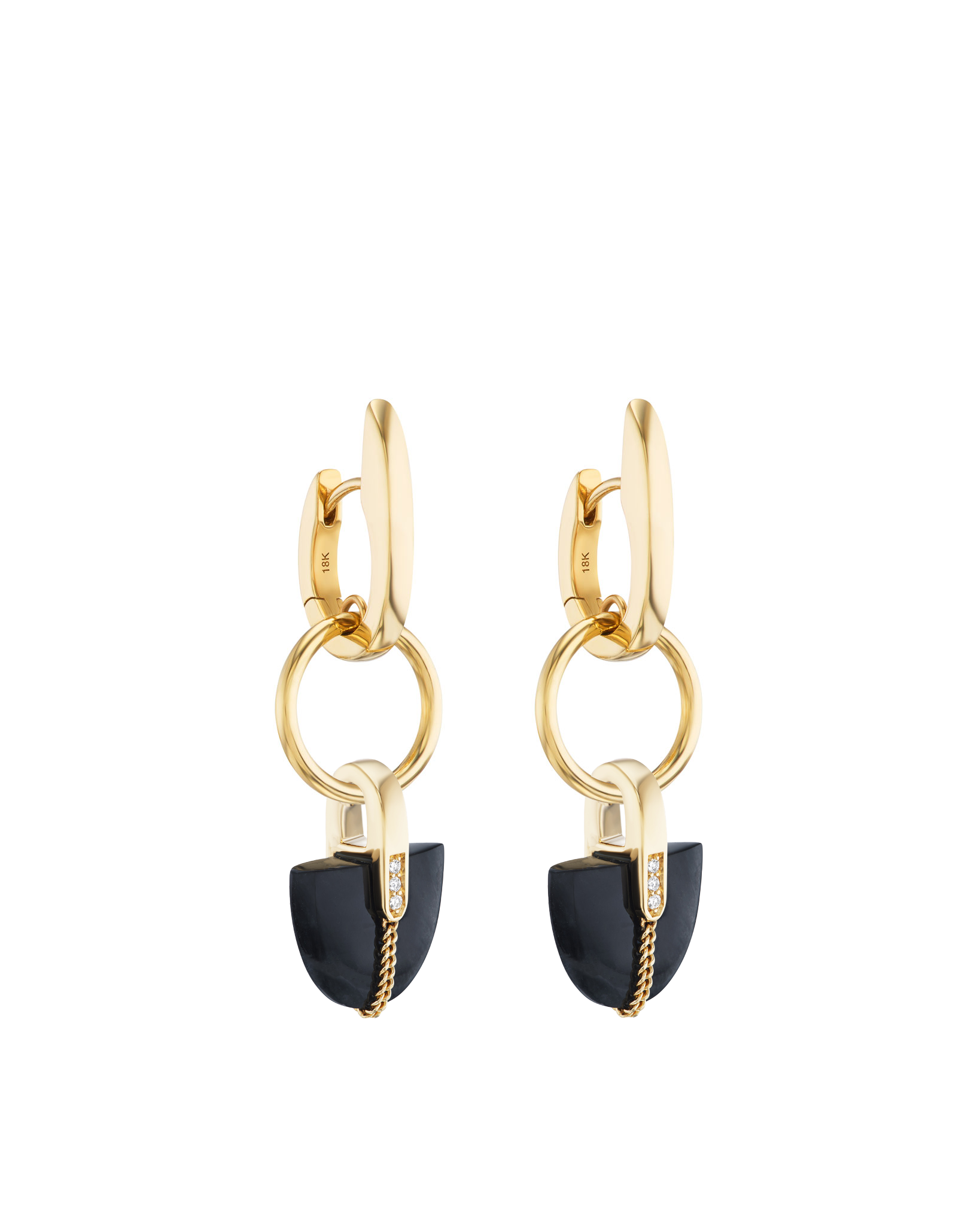 Nuance Hoop + Brevity Black Jade Earrings 18k Gold - Stunning pair showcasing black jade and gold craftsmanship, perfect for enhancing any upscale outfit.