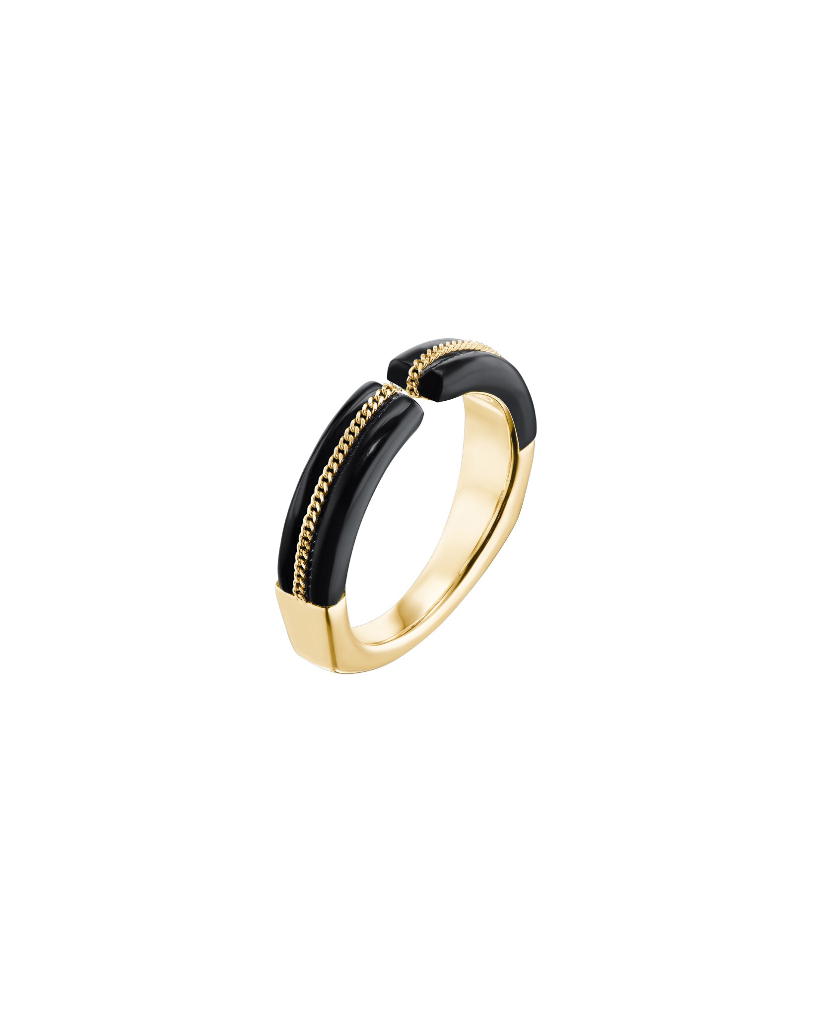 Vantage Ring Black Jade showcasing a sleek design with hand-carved black jade and partially post-consumer recycled gold accents, symbolizing a connection to spirituality.