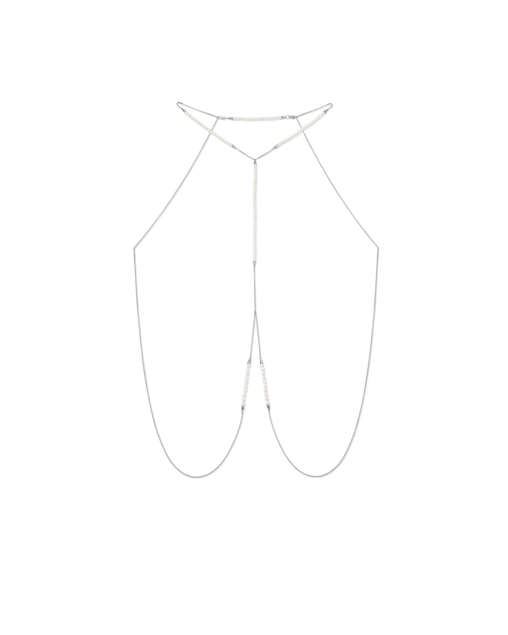 Bliss Lau Meridian Bodychain in pearl on a white background