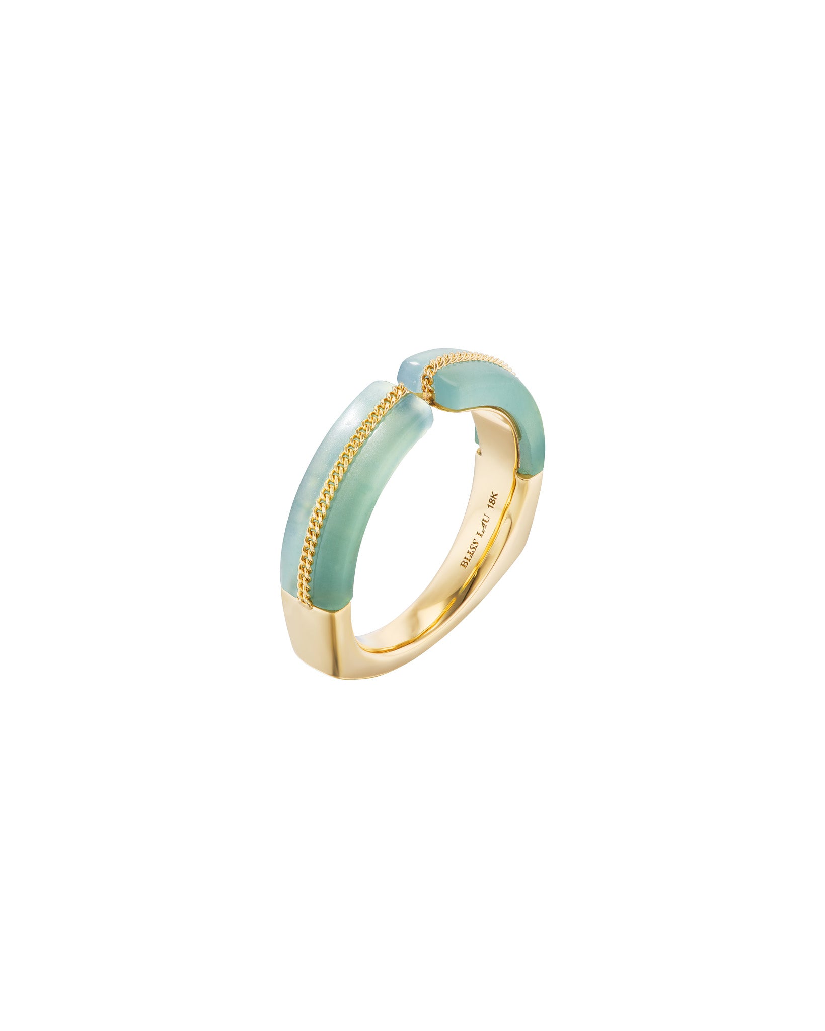 jade Ring with gold band on a white background