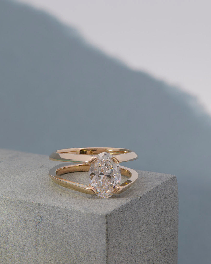 Double band interlocking diamond engagement ring