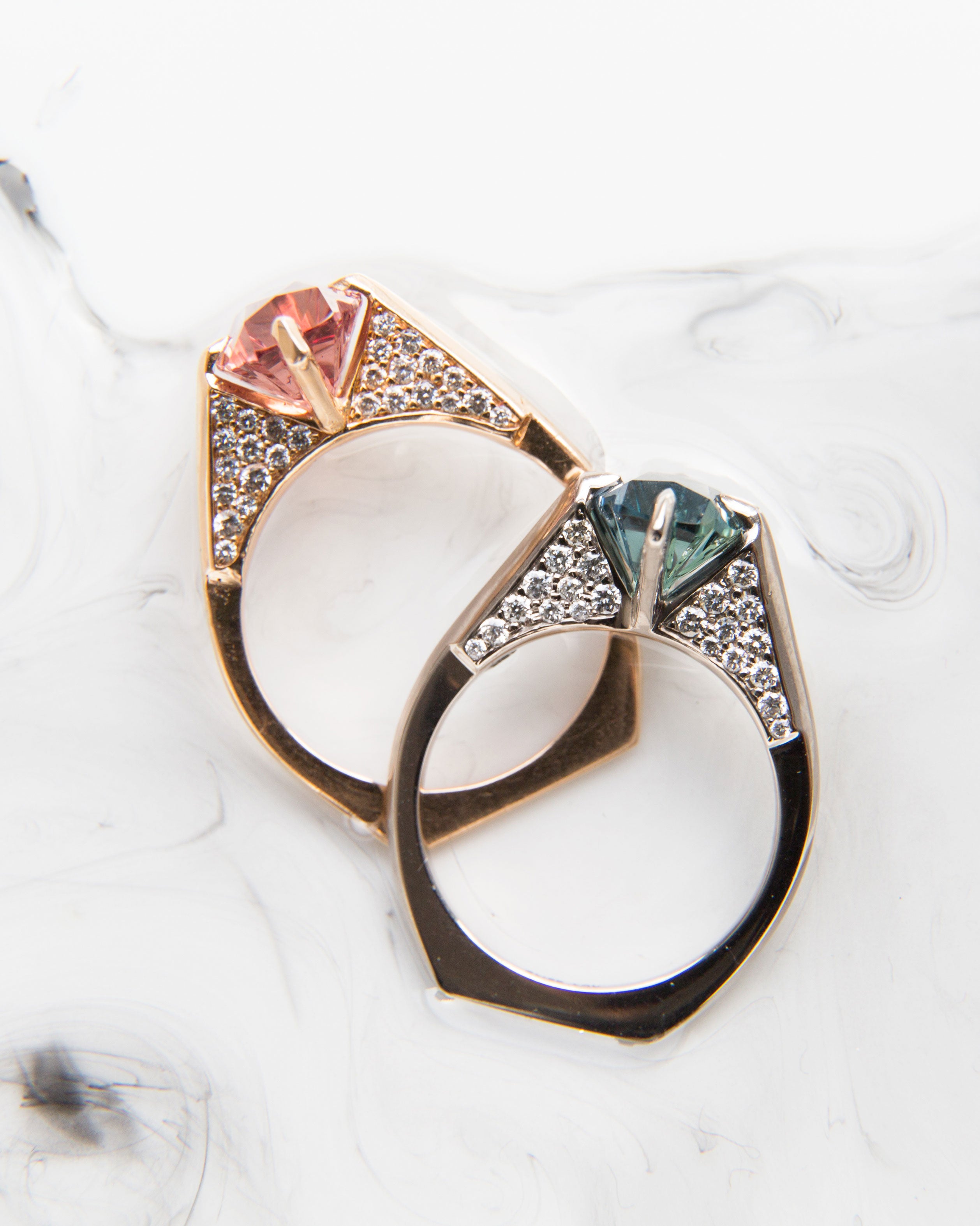 Stunning close-up of the Minimalist Ring Sapphire, emphasizing the vibrant color of the sapphire and the intricate diamond detailing.