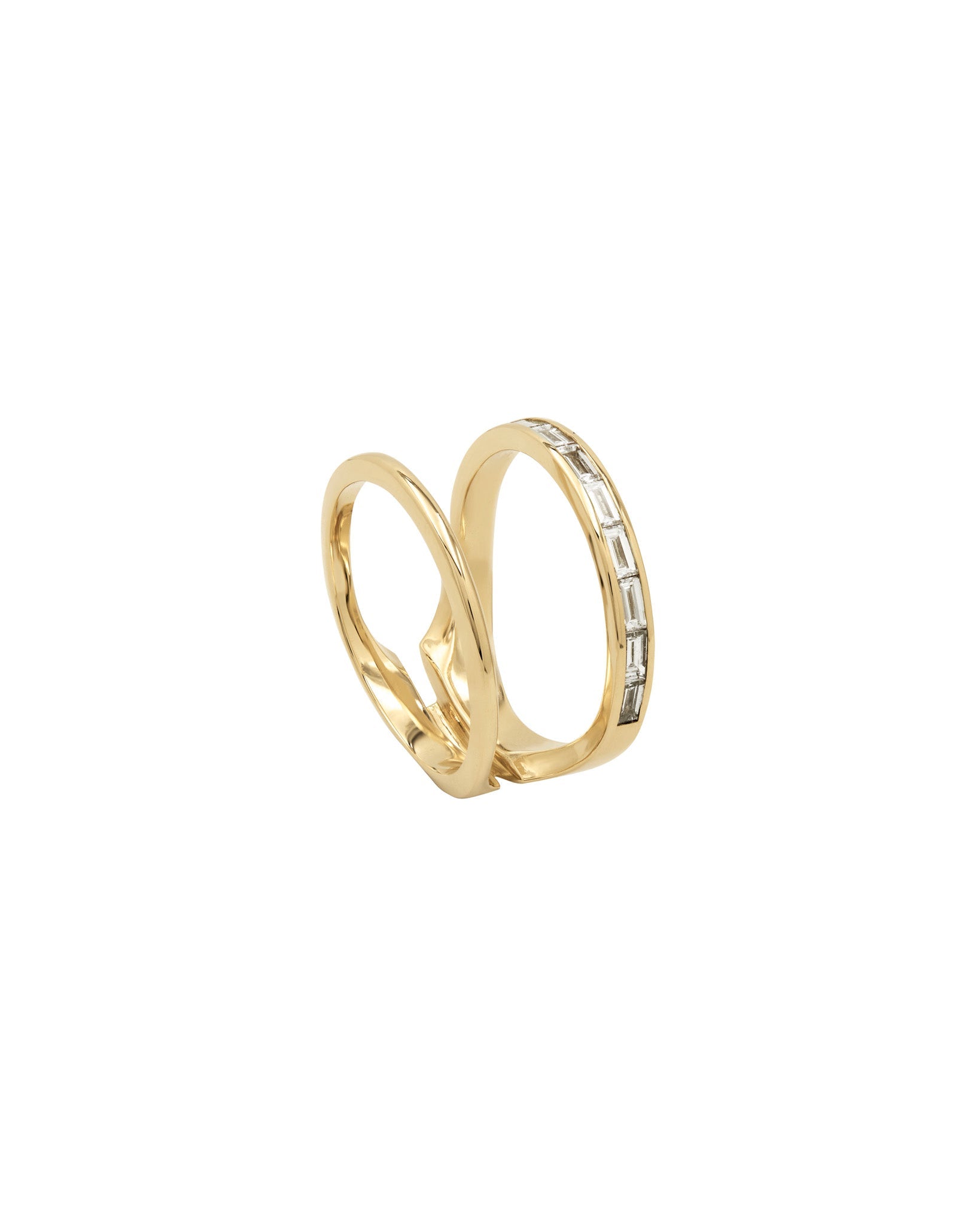 Stylish depiction of the Poetic + Cascade Ring Set, featuring interlocking rings and delicate diamond accents, epitomizing luxury by Bliss Lau.