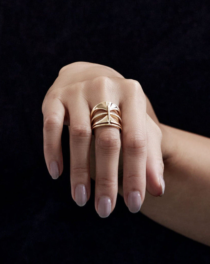 Kaleidoscope pave ring on hand