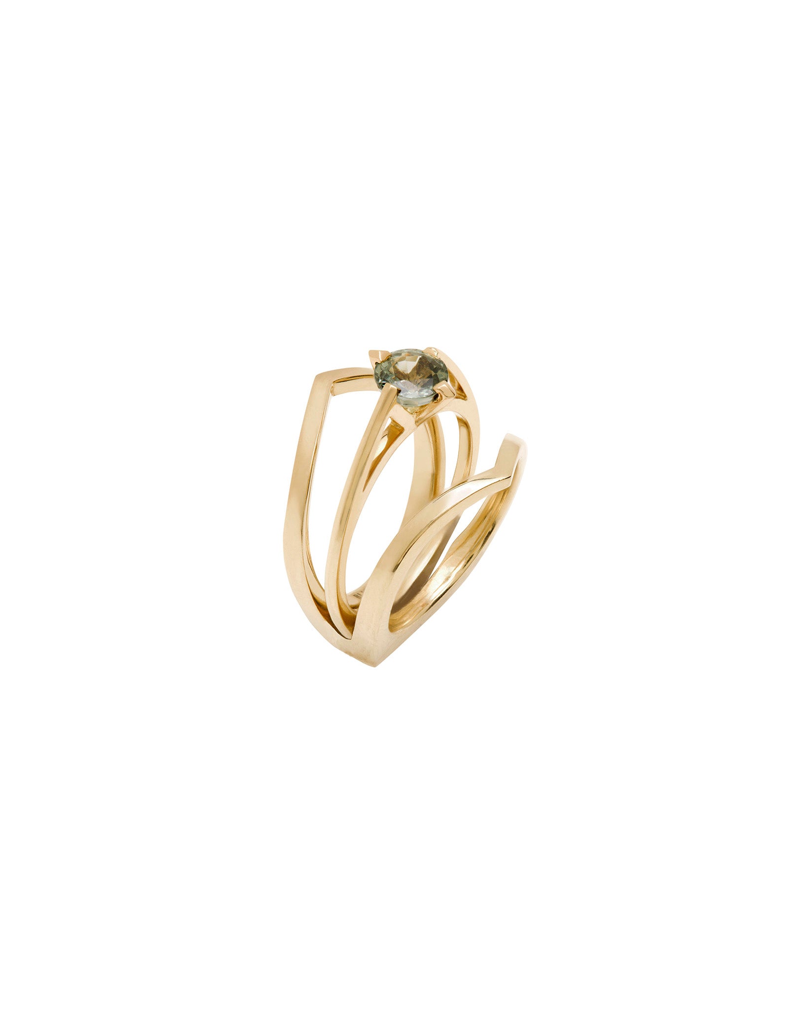 Minimalist Arc + Oblique Enclose Ring Set with an artistic design, presenting a unique interplay of geometric shapes in luxurious gold.