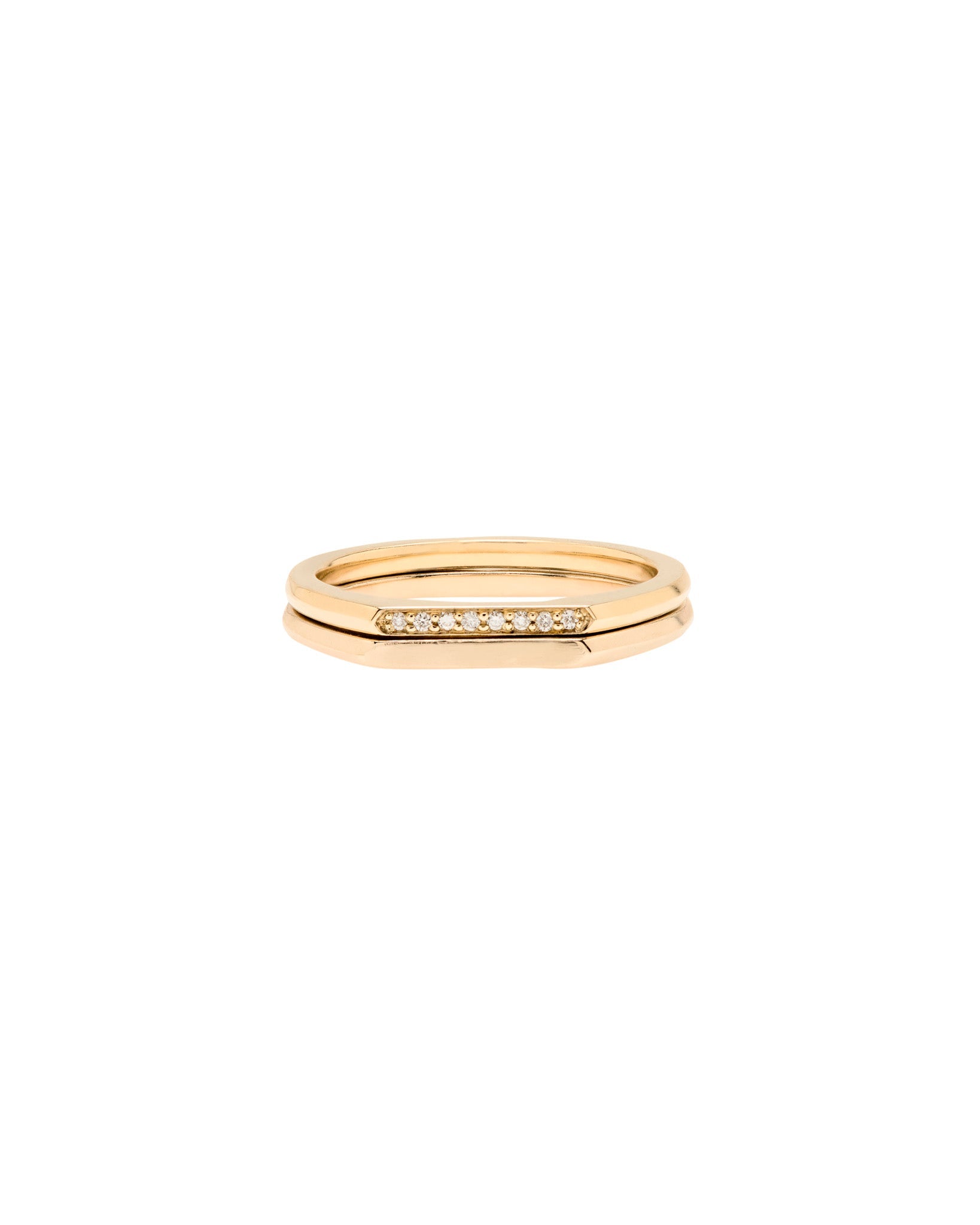 Elegant Minimalist Band Set featuring a beautiful gold ring with pavé-set white diamonds, perfect for everyday wear.