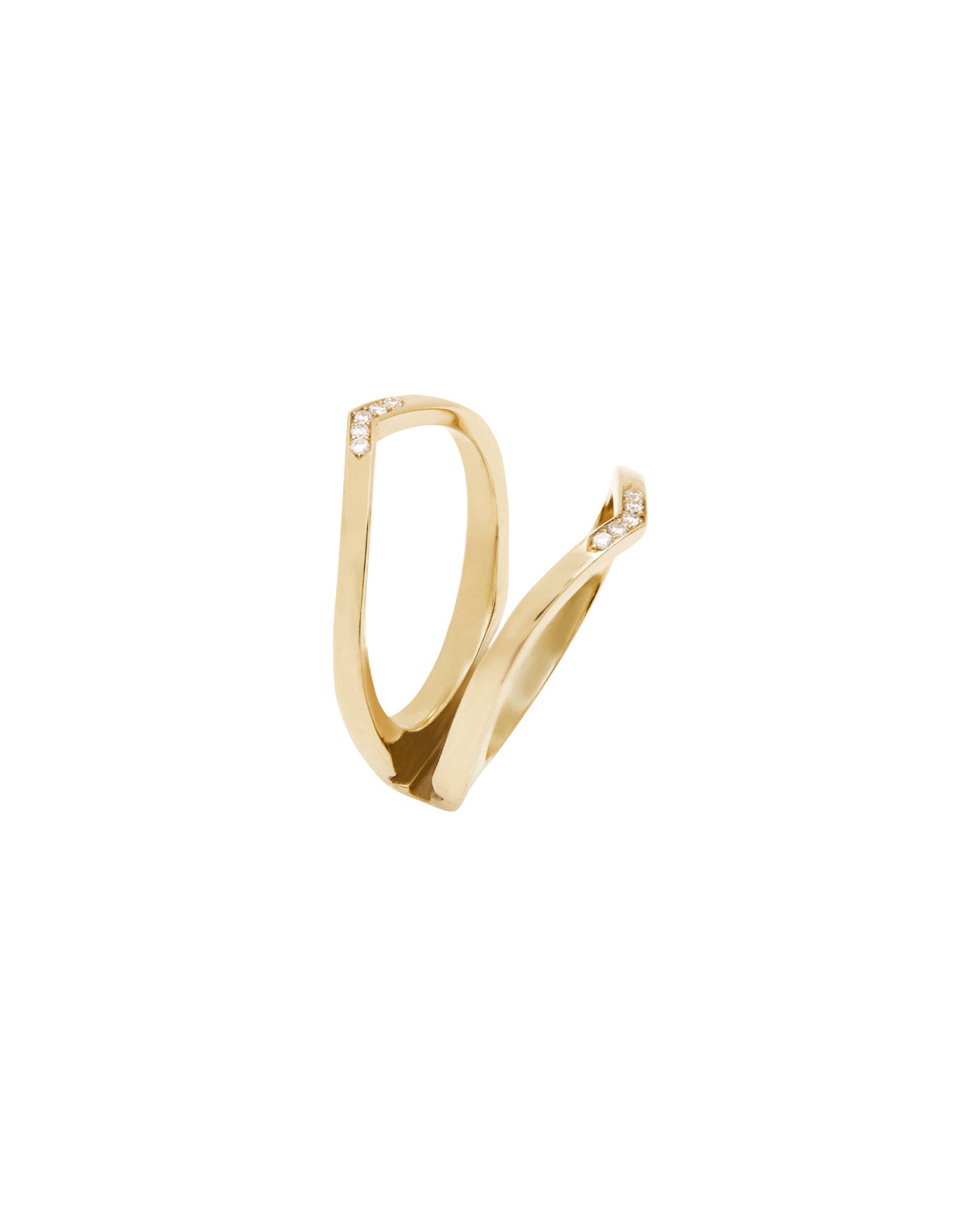 Elegant Oblique X Enclose Band showcasing a modern open design embellished with delicate diamonds, made from premium gold for a sophisticated look.