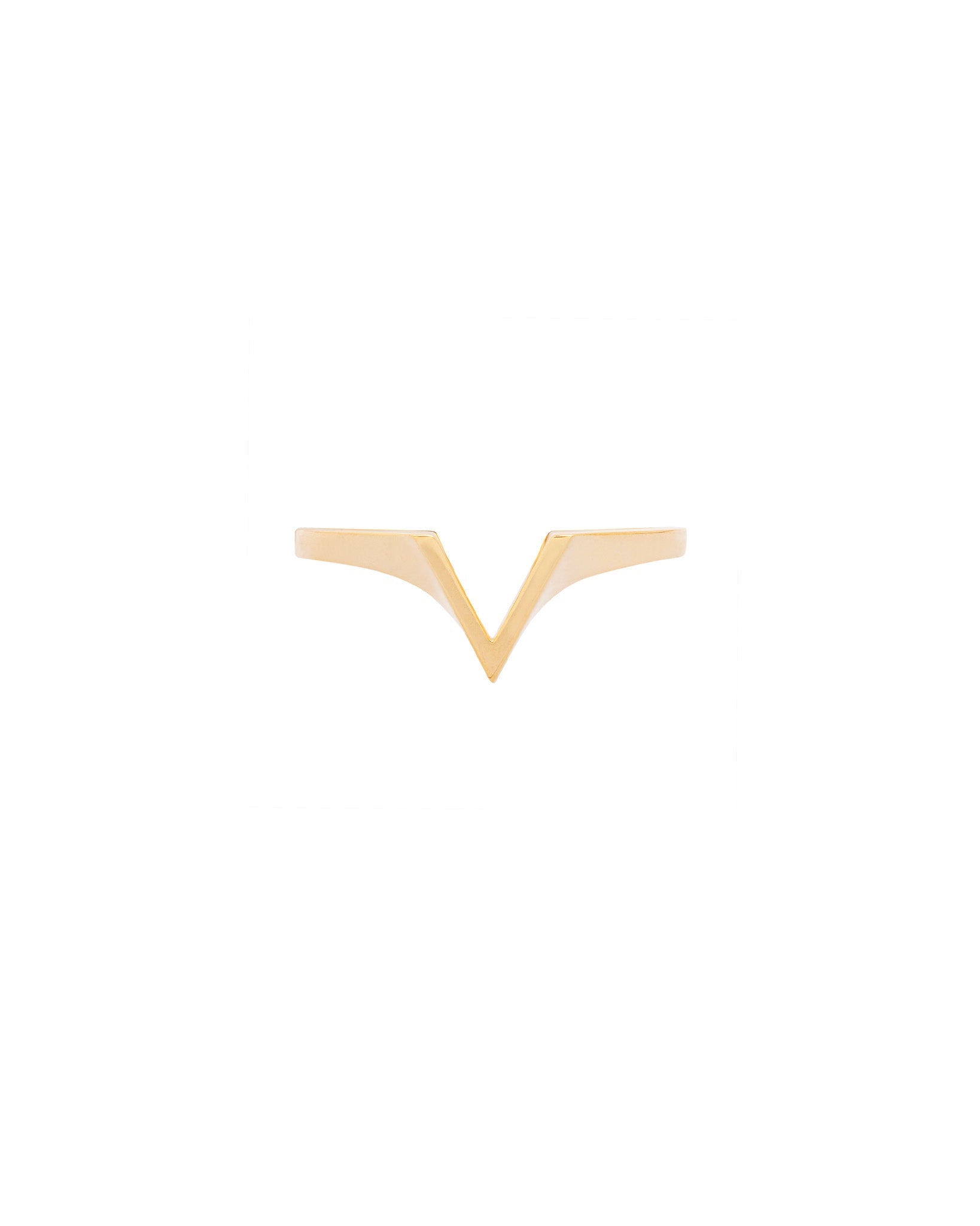 Minimalist Arc + Spire Ring Set with a refined yellow gold spire band designed in a 'V' shape, embodying modern elegance and sophistication.