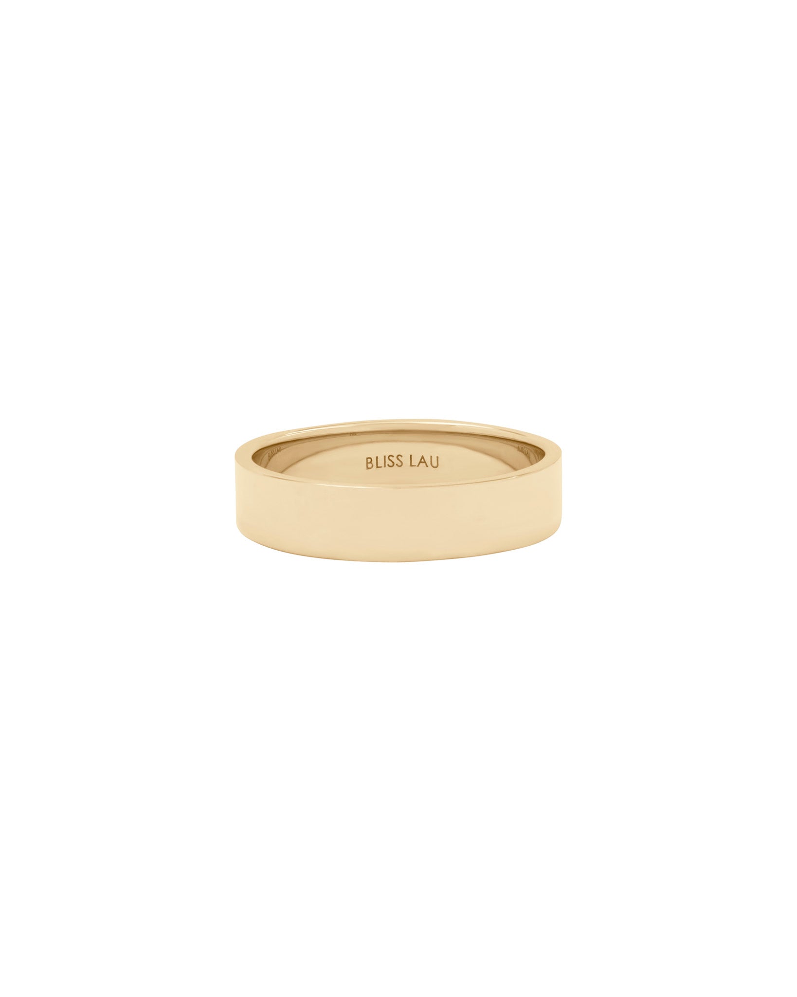 Luxury Trusted V Band ring in polished yellow gold, featuring a minimalist design, 5mm wide and 1mm thick, handcrafted by Bliss Lau.