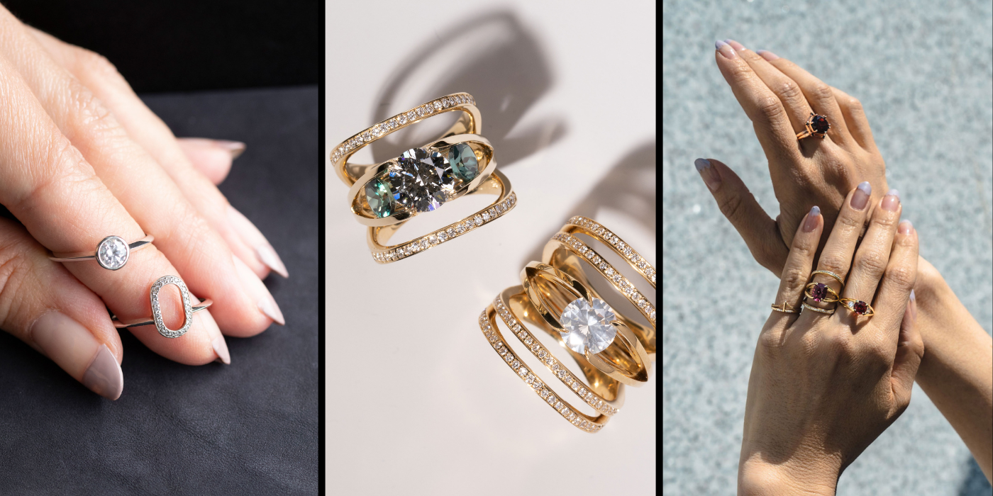 bliss lau engagement rings. interlocking rings various styles.