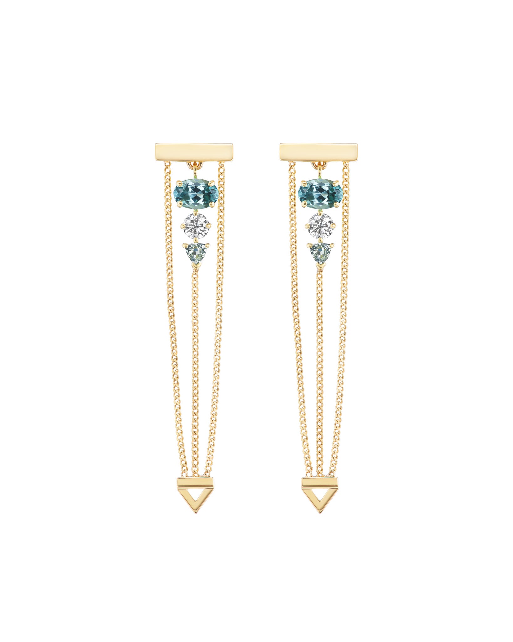 Bliss Lau Levitate trio earrings with tourmalines in a graduating pattern. 