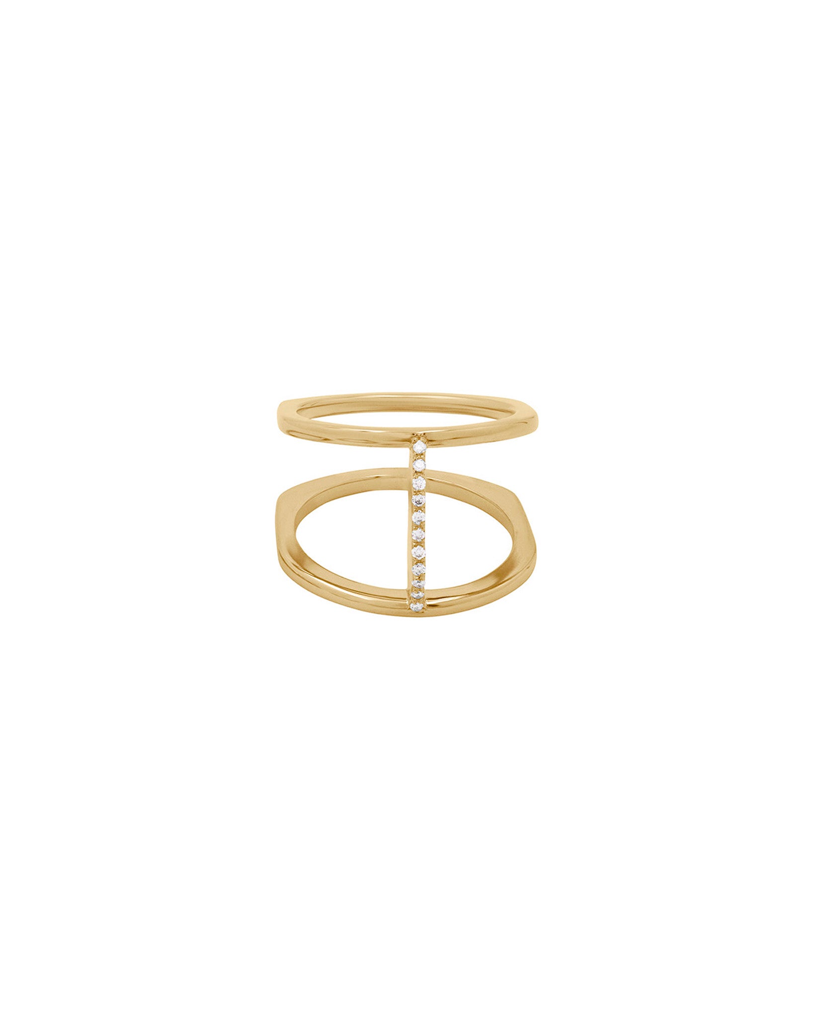 The 18k Fairmined Kaleidoscope Bridge Ring, center ring for this set. 