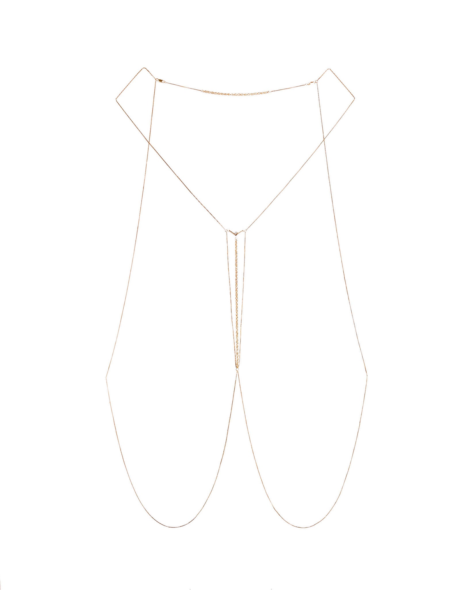 Full view of interlude body chain bliss lau gold vermeil