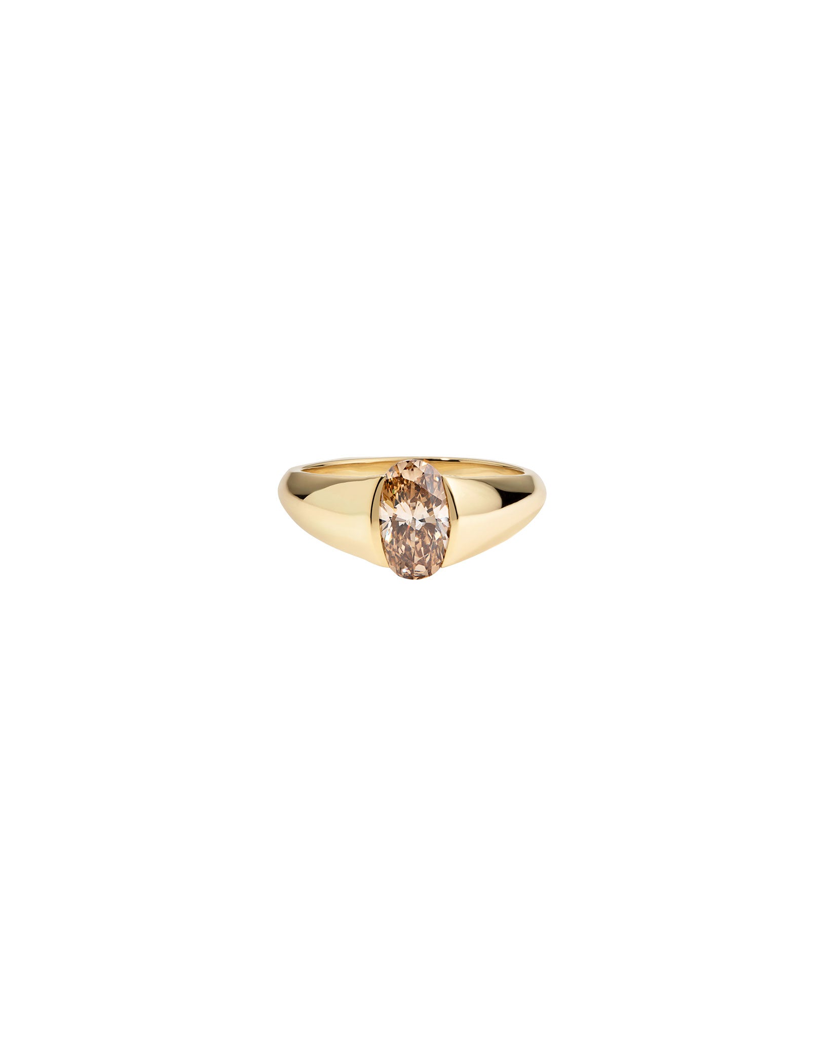 Gold ring with a Champagne diamond on a white background