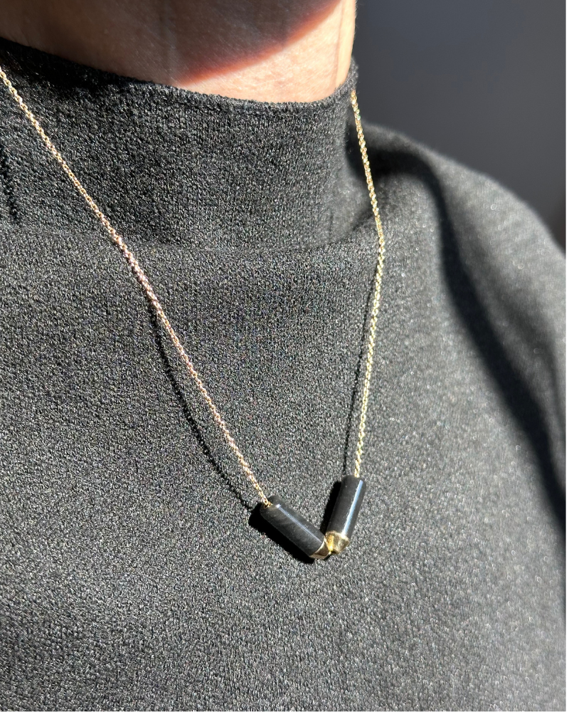 Open Necklace - Black Jade and 18K Gold