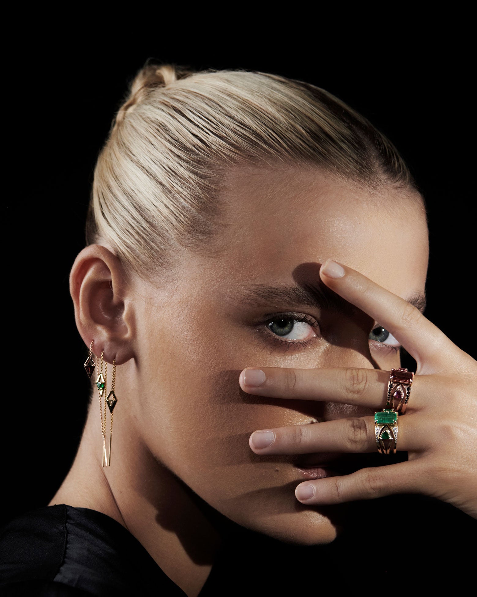 Handmade Black Spinel Mirage Ring with White Diamond Pavé in Recycled Gold Options
