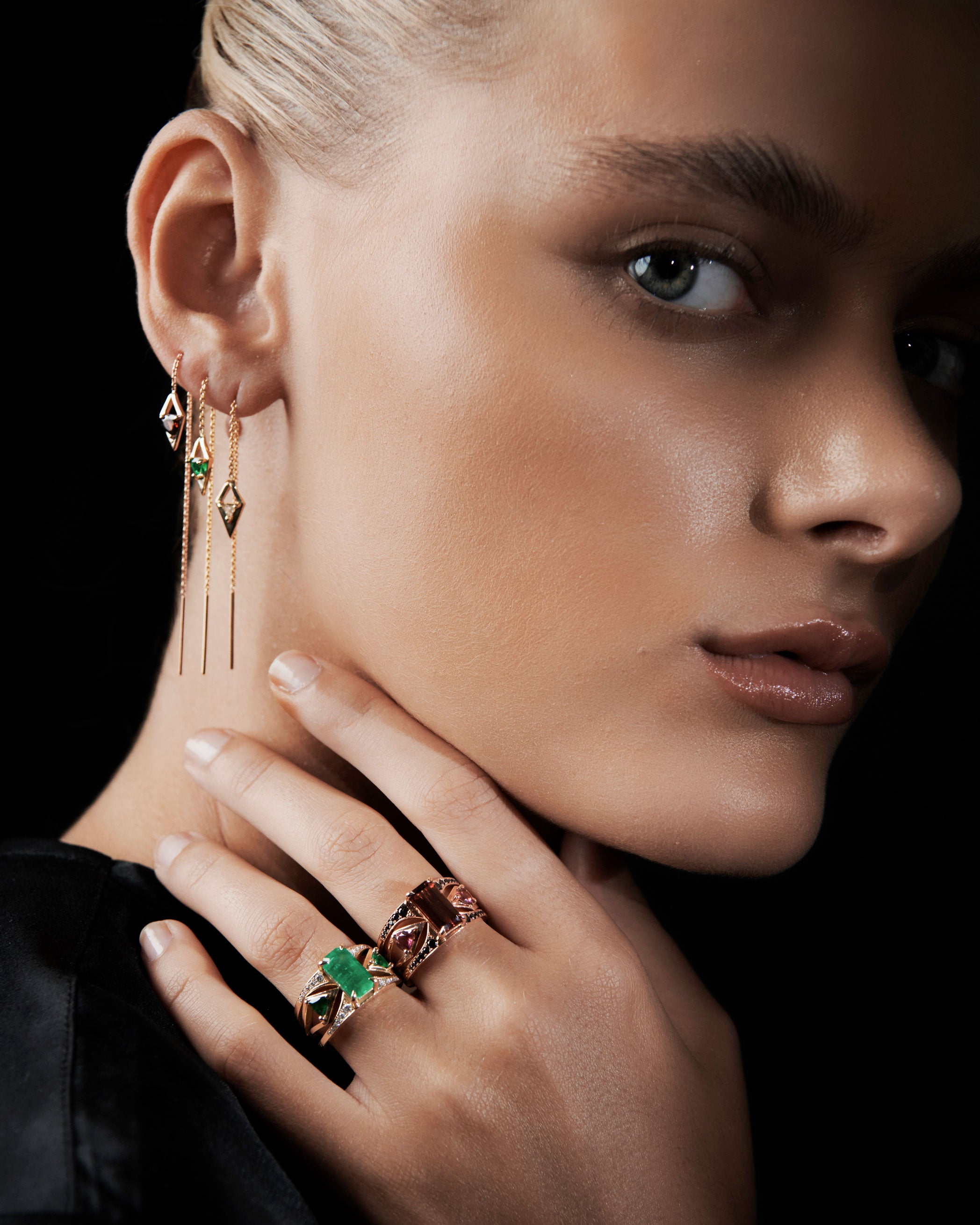 Handmade Black Spinel Mirage Ring with White Diamond Pavé in Recycled Gold Options