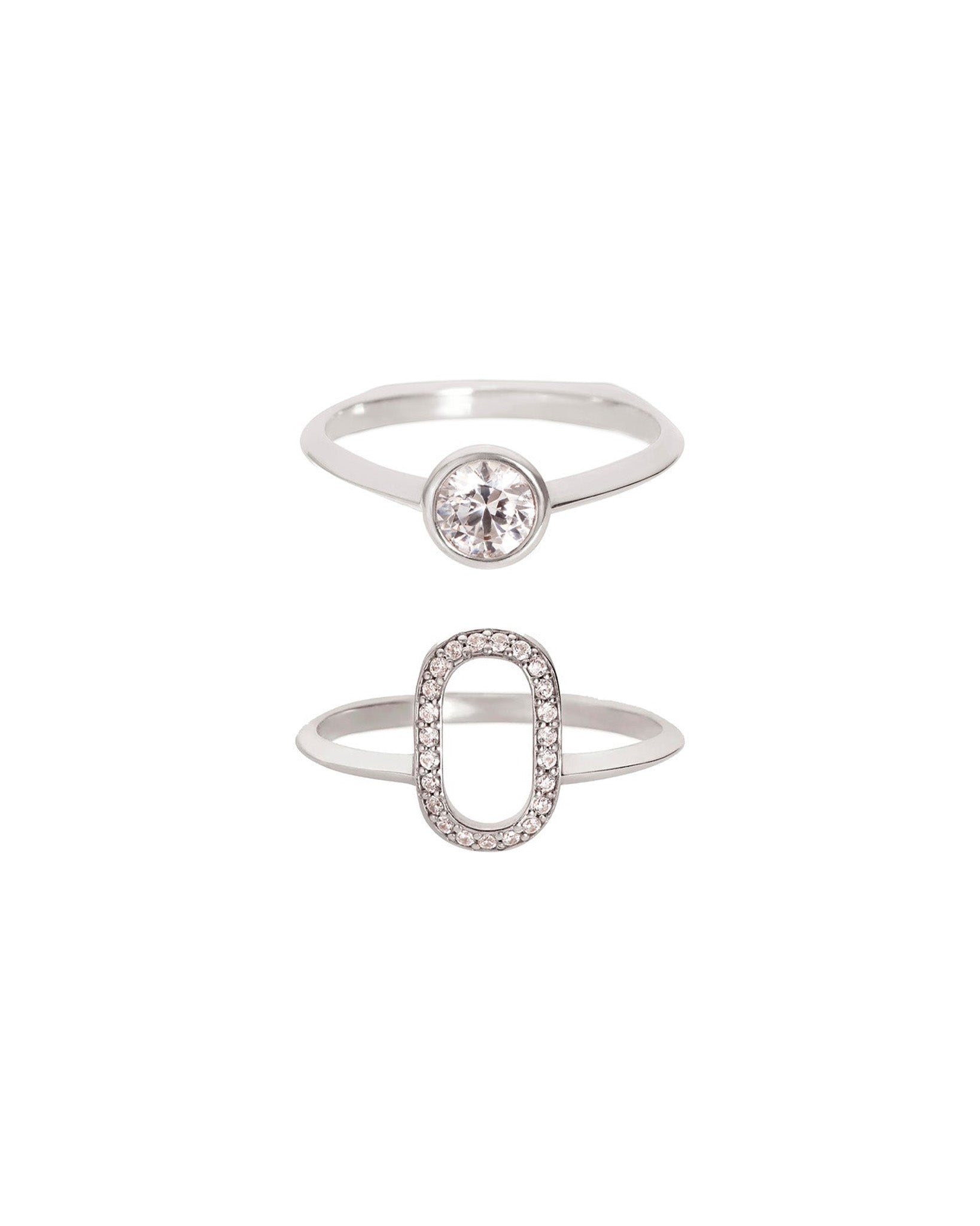 Acoustic + Oval Outline Wedding Ring Set