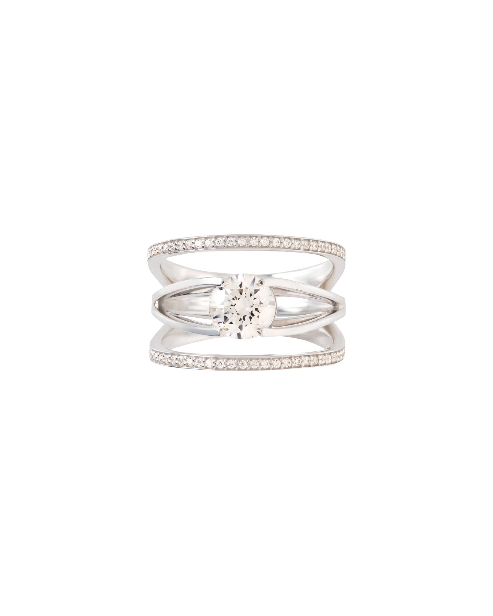 Acute 13mm Enclose + Centered Ring Set White Gold
