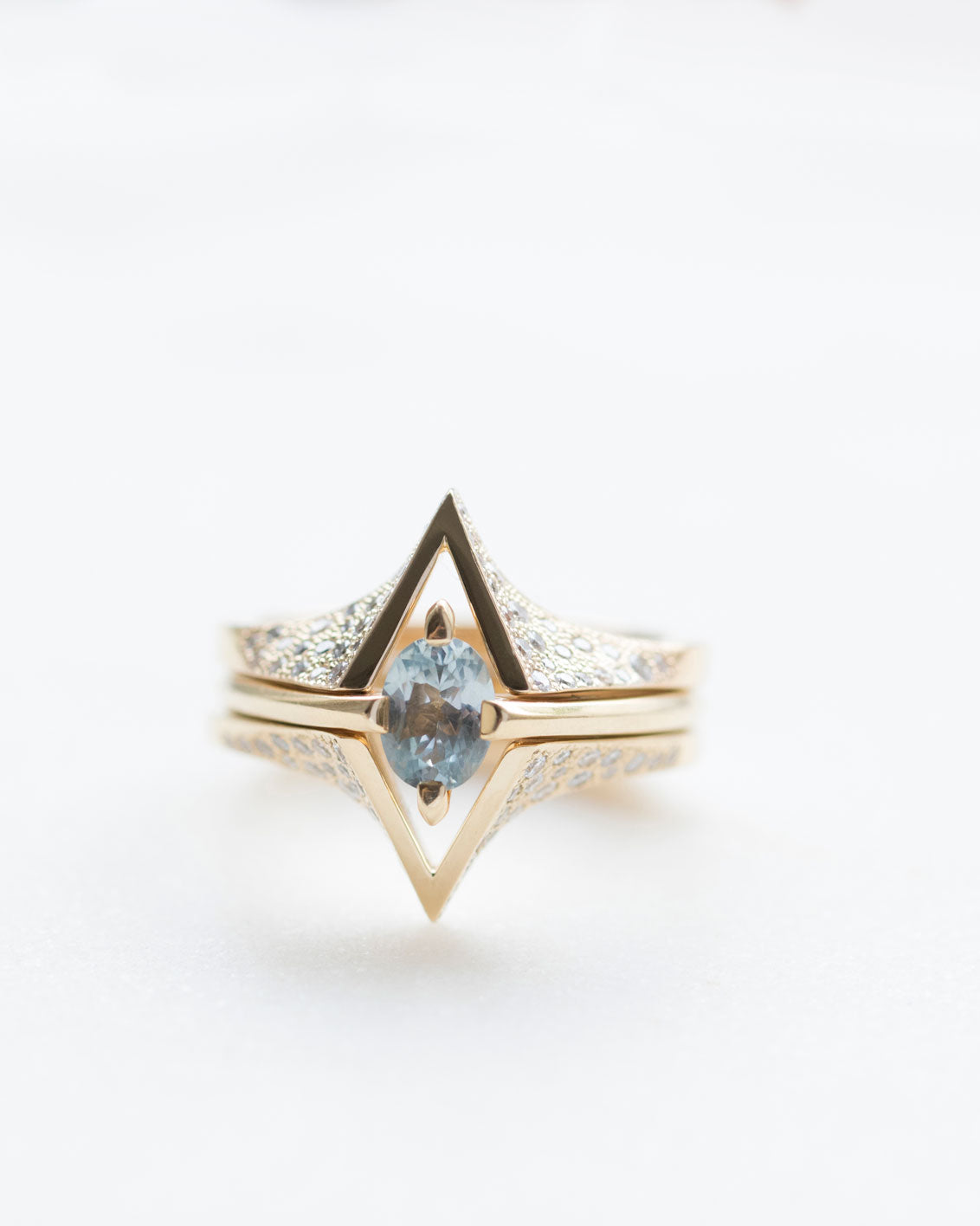 Minimalist Arc + Spire Pavé Stacked Ring Set