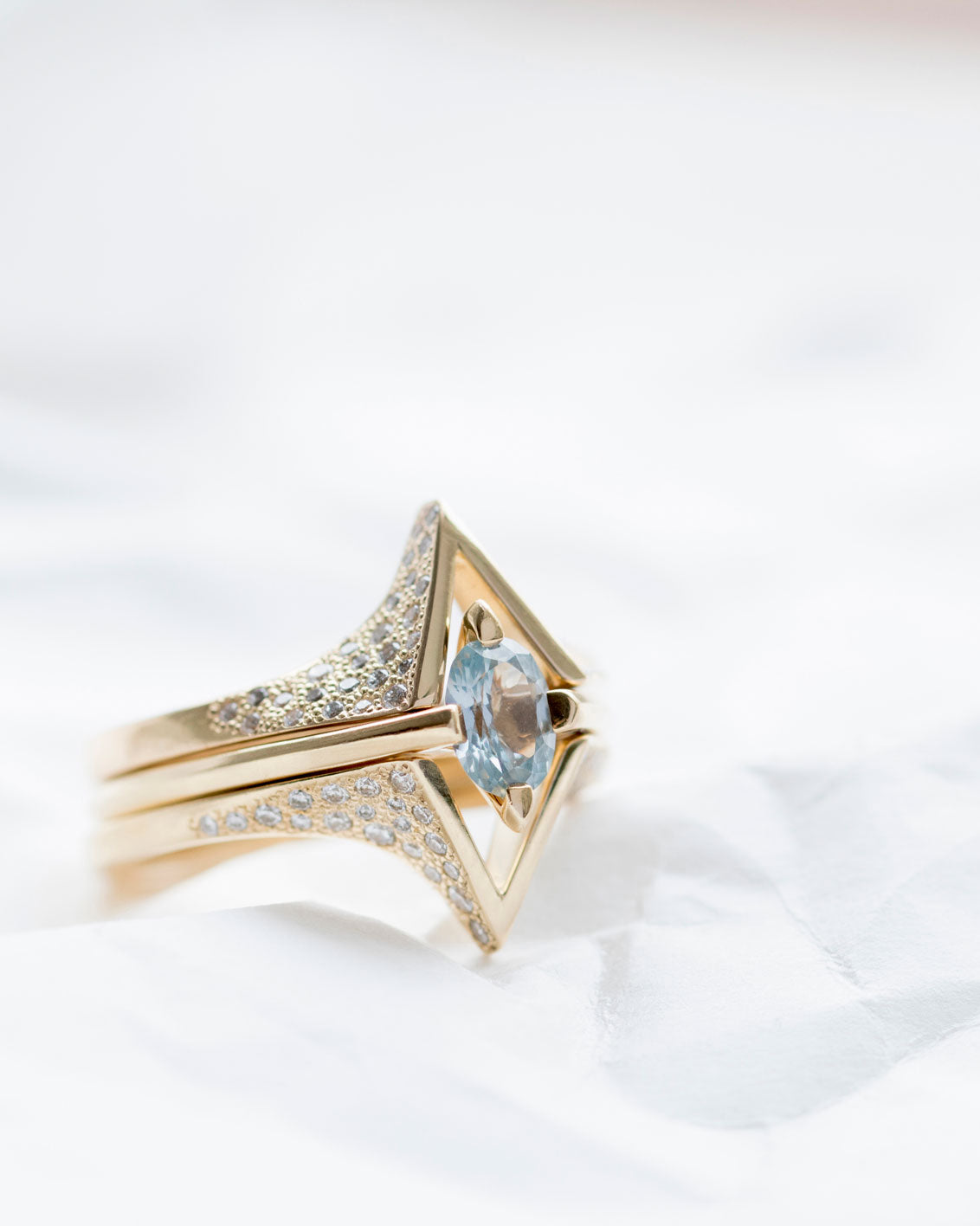 Minimalist Arc + Spire Pavé Stacked Ring Set