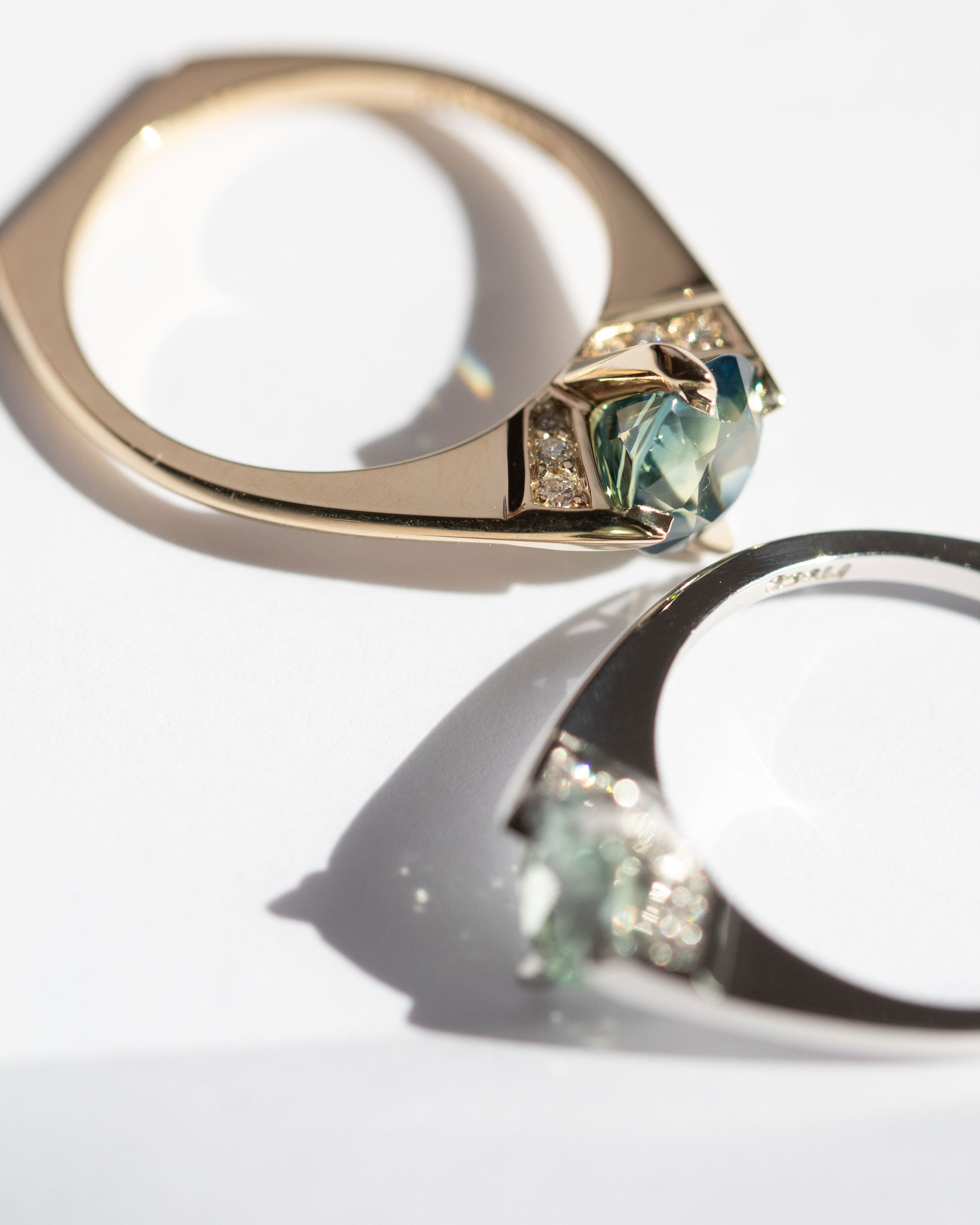 A close-up of an exquisite minimalist gold ring, demonstrating the artistry of Bliss Lau's minimalist arc, minimalist rise, and minimalist pave styles.