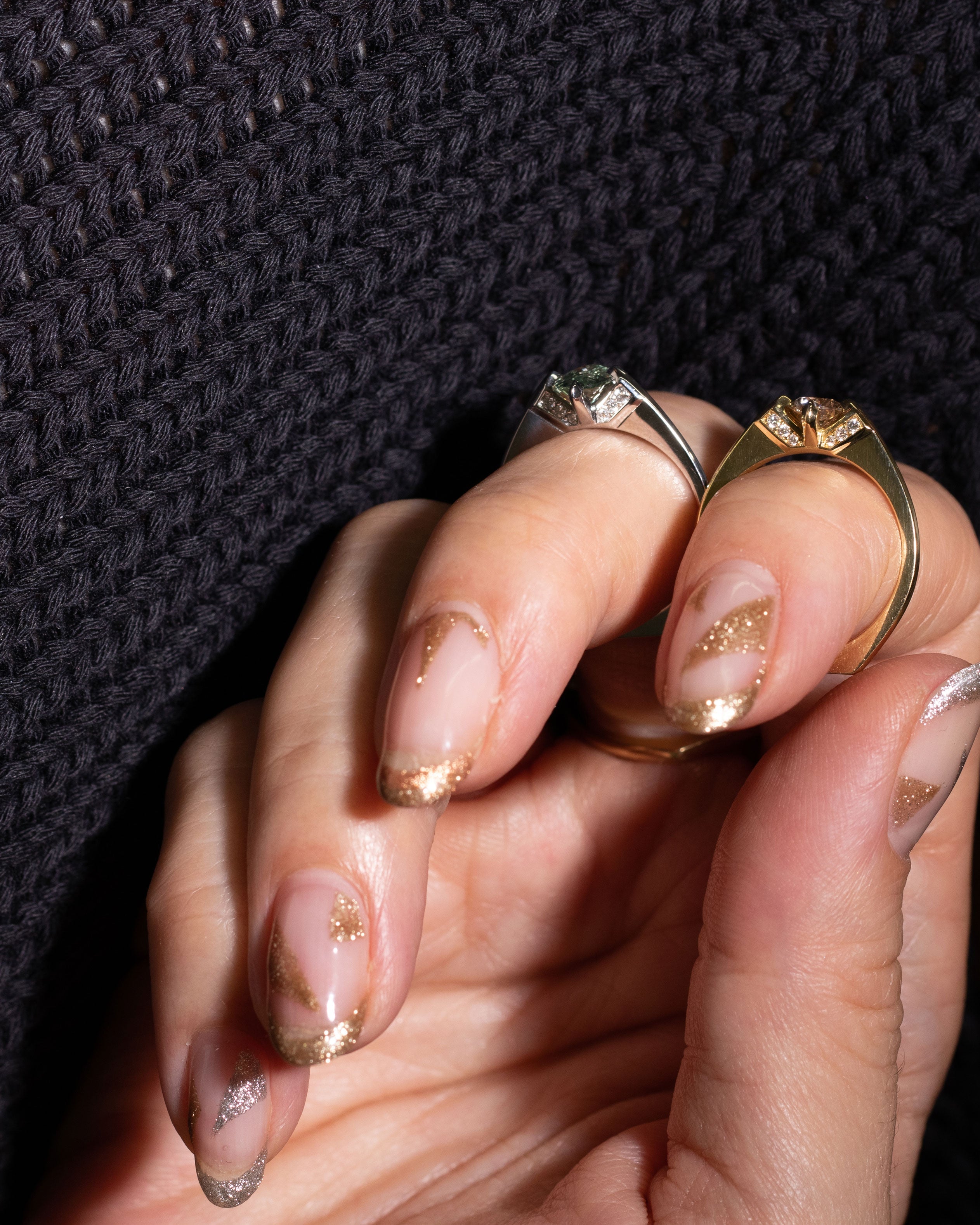 Stunning minimalist gold ring with a minimalist design reflecting light, highlighting the minimalist arc, minimalist rise, and minimalist pave styles from Bliss Lau.