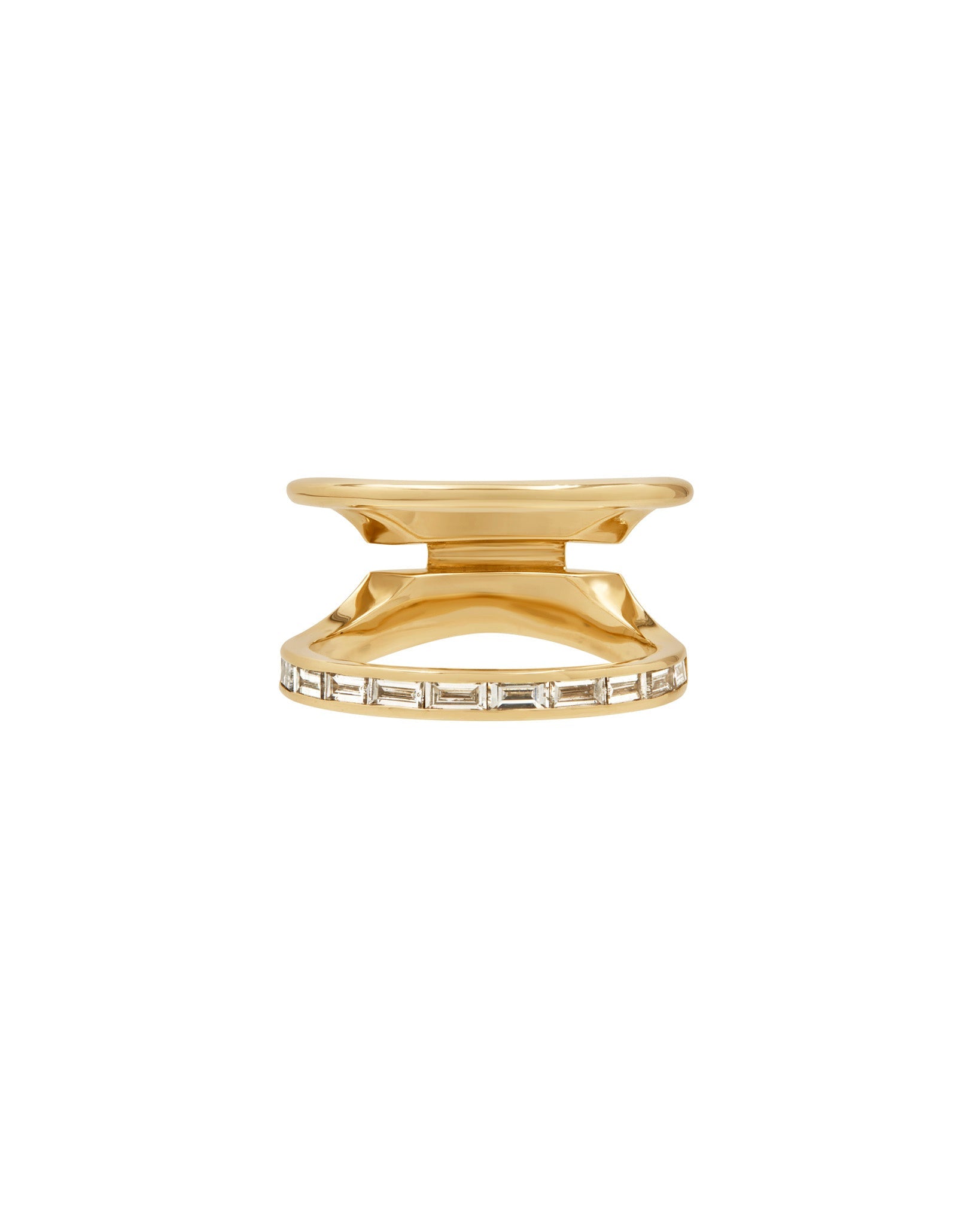 Bliss Lau Cascade Enclose Ring in recycled gold and baguette diamonds.