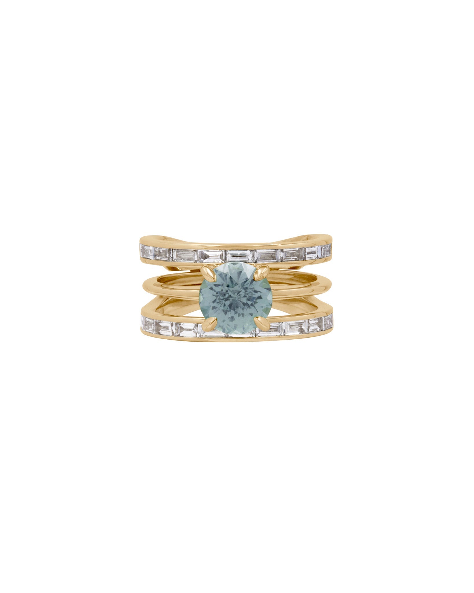 Cascade double diamond baguette band with single stone engagement ring 