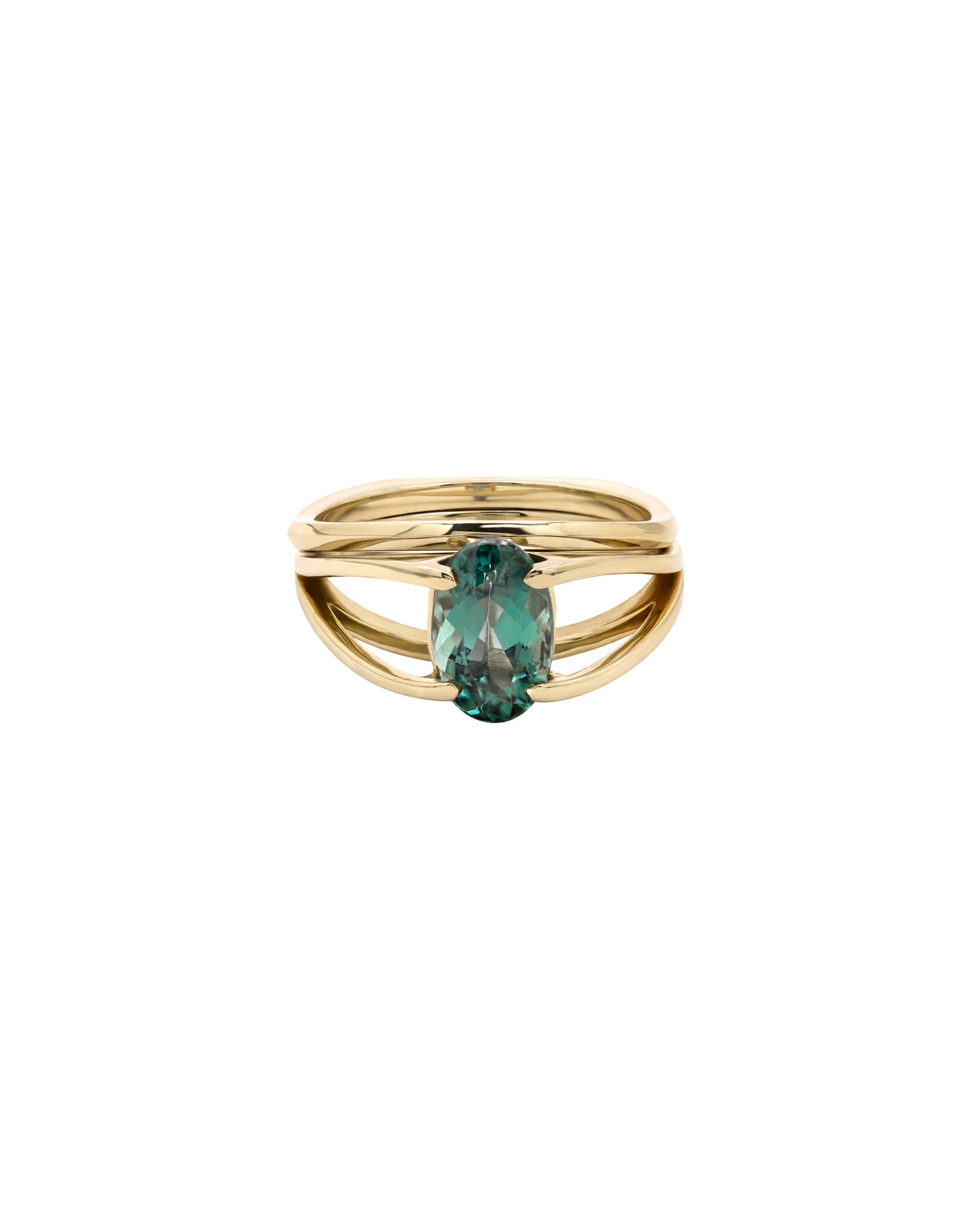 Centered Ring and Band Set with Green Stone