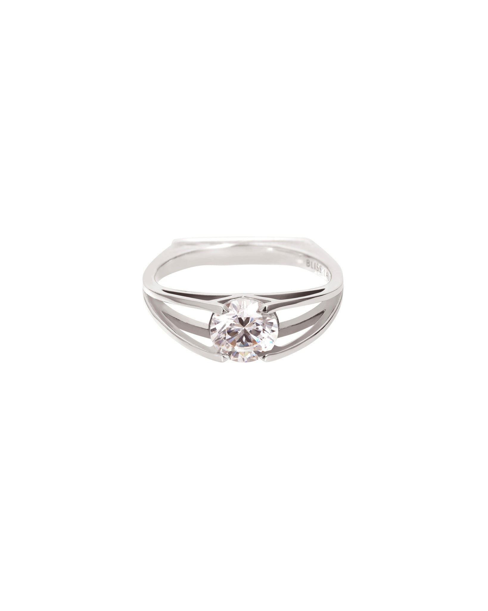 Centered Ring by Bliss Lau made in recycled white gold with diamond. 