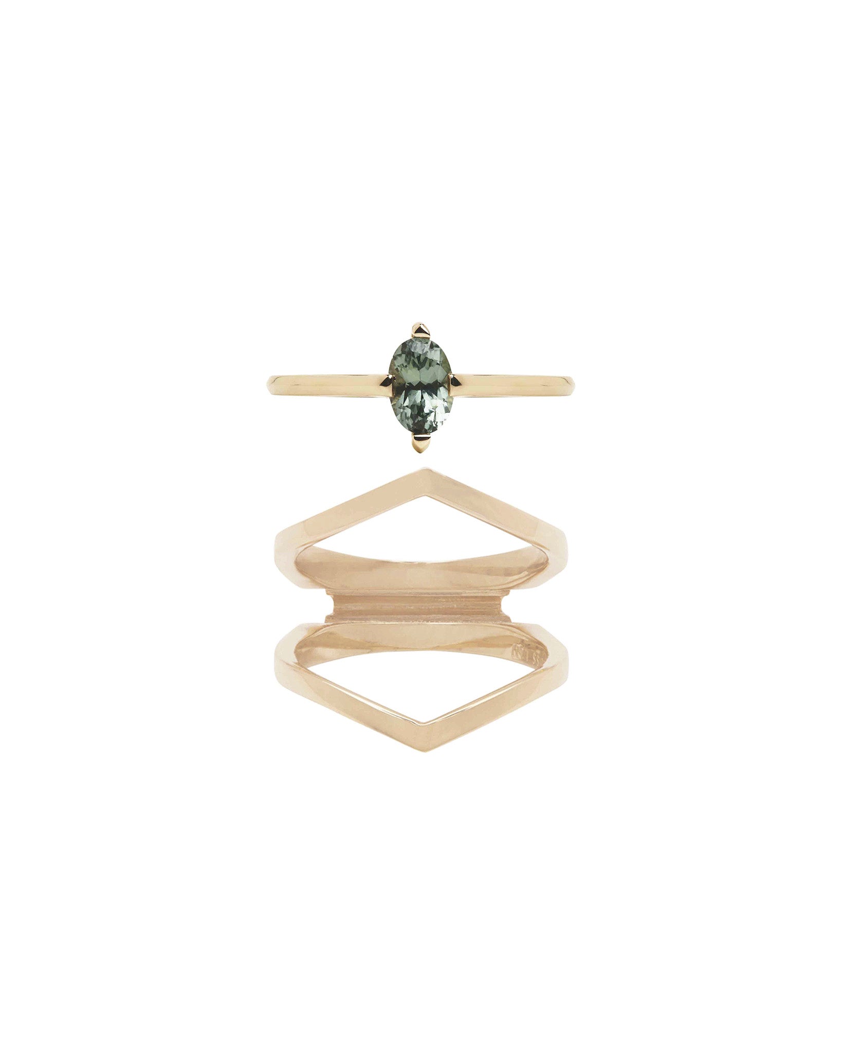Minimalist Arc + Oblique Enclose Ring Set