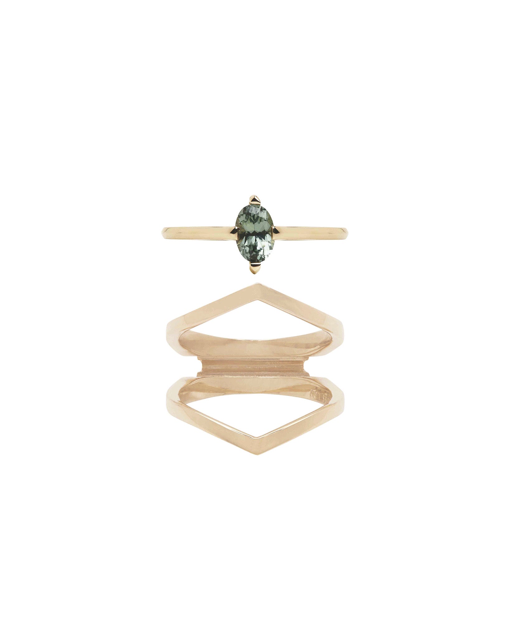 Minimalist Arc + Oblique Enclose Ring Set