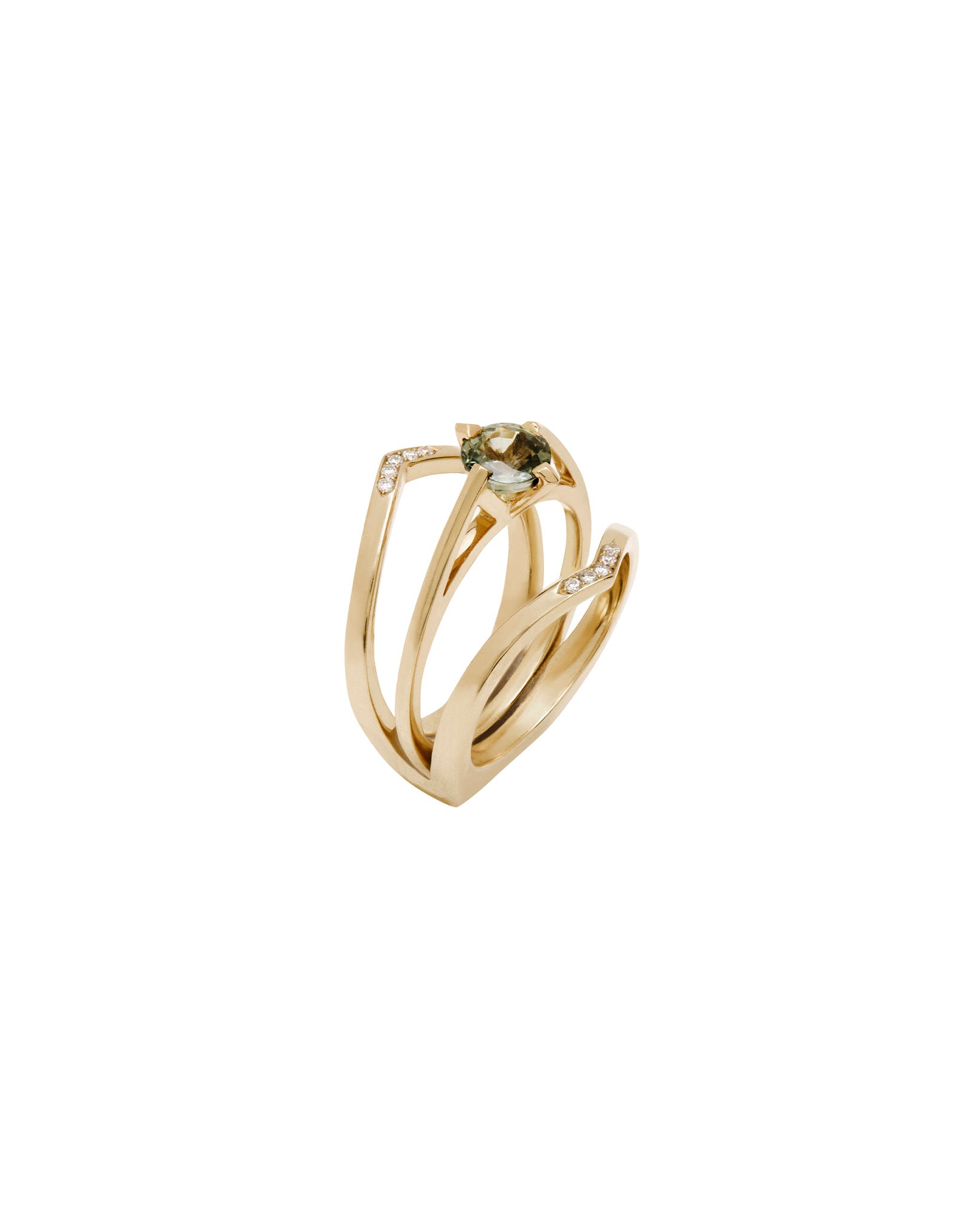 Minimalist Arc + Oblique X Enclose Ring Set