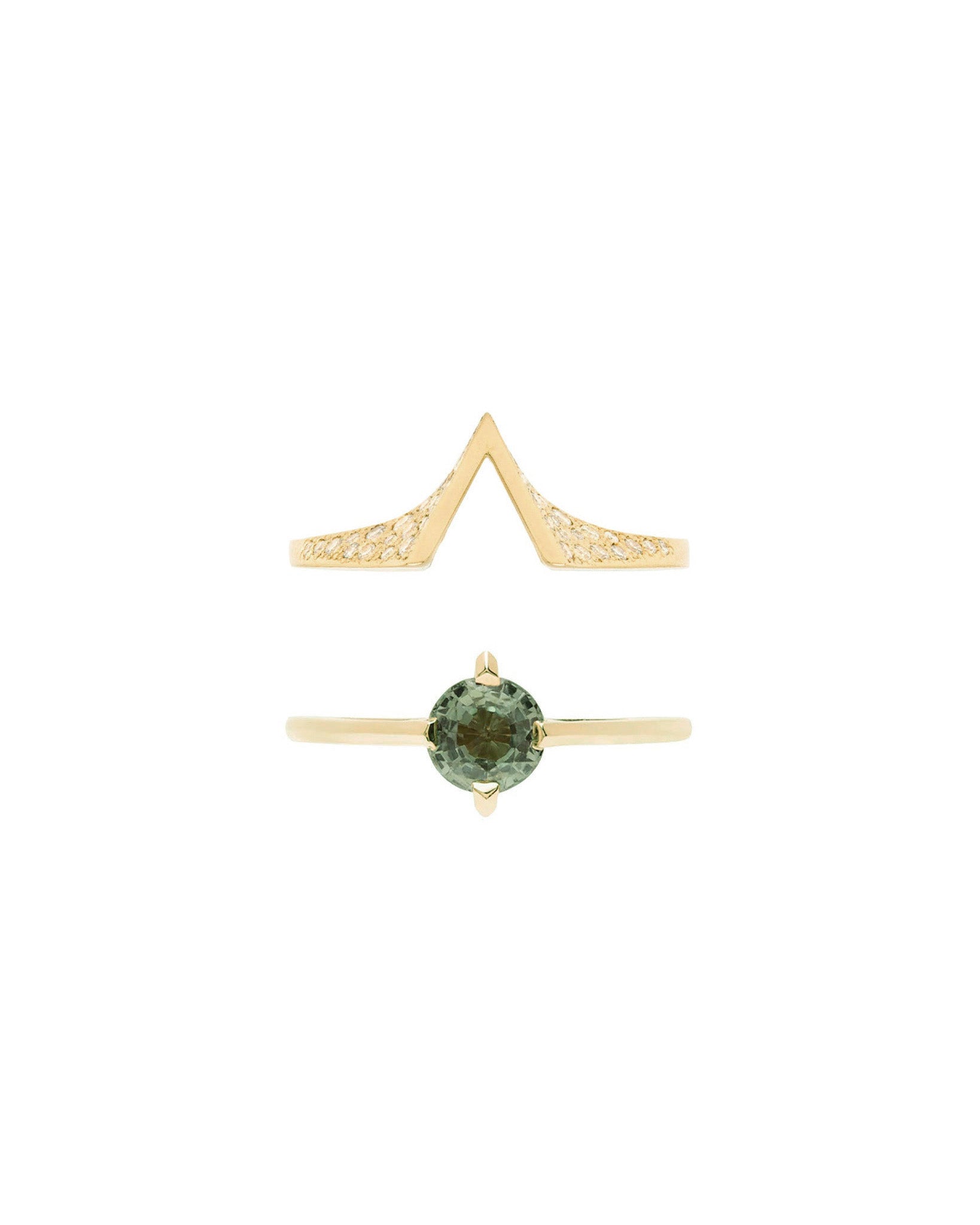 Minimalist Arc + Spire Pavé Ring Set