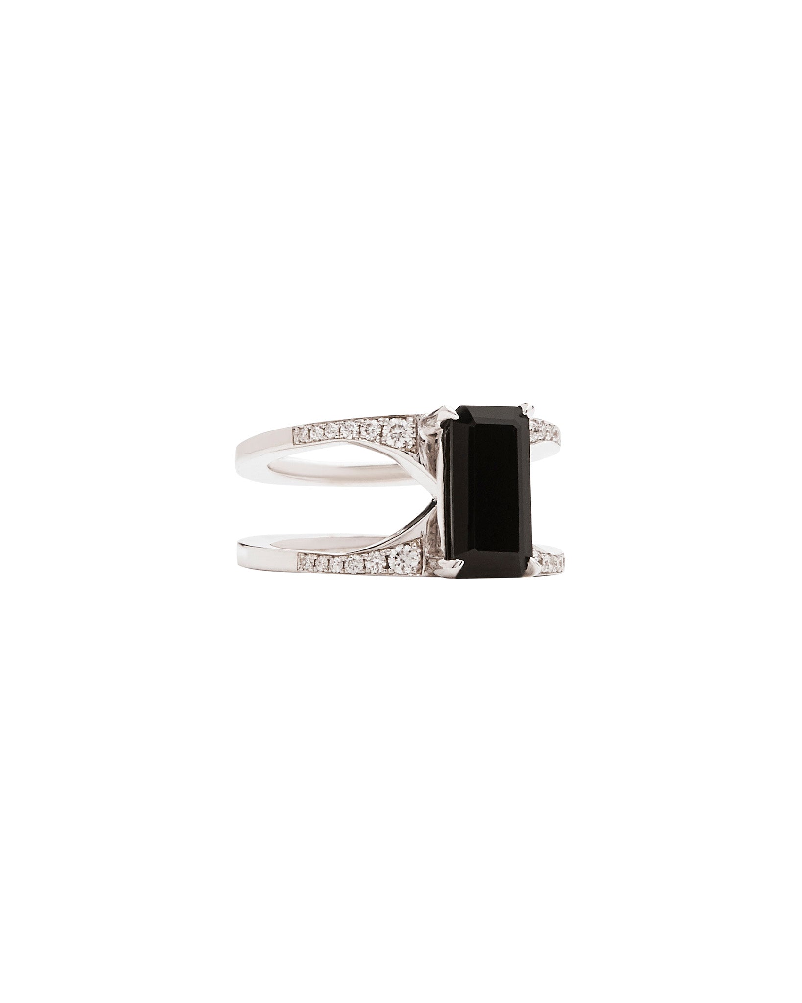 Handmade Black Spinel Mirage Ring with White Diamond Pavé in Recycled Gold Options