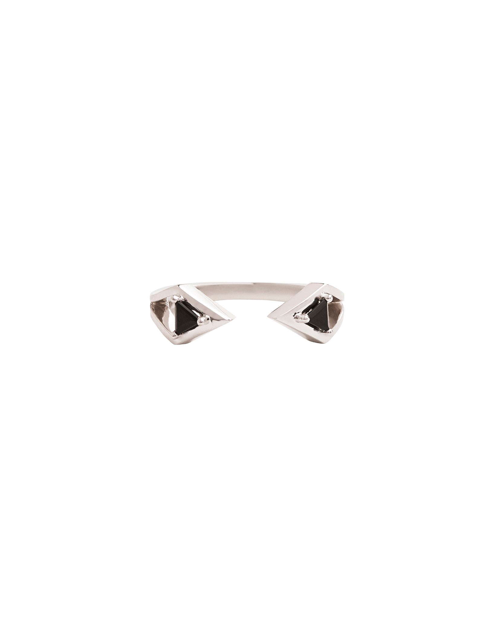 Stylish Reflection Gold Wedding Bands Interlocking Ring Set designed with a unique open design featuring pink gemstones.