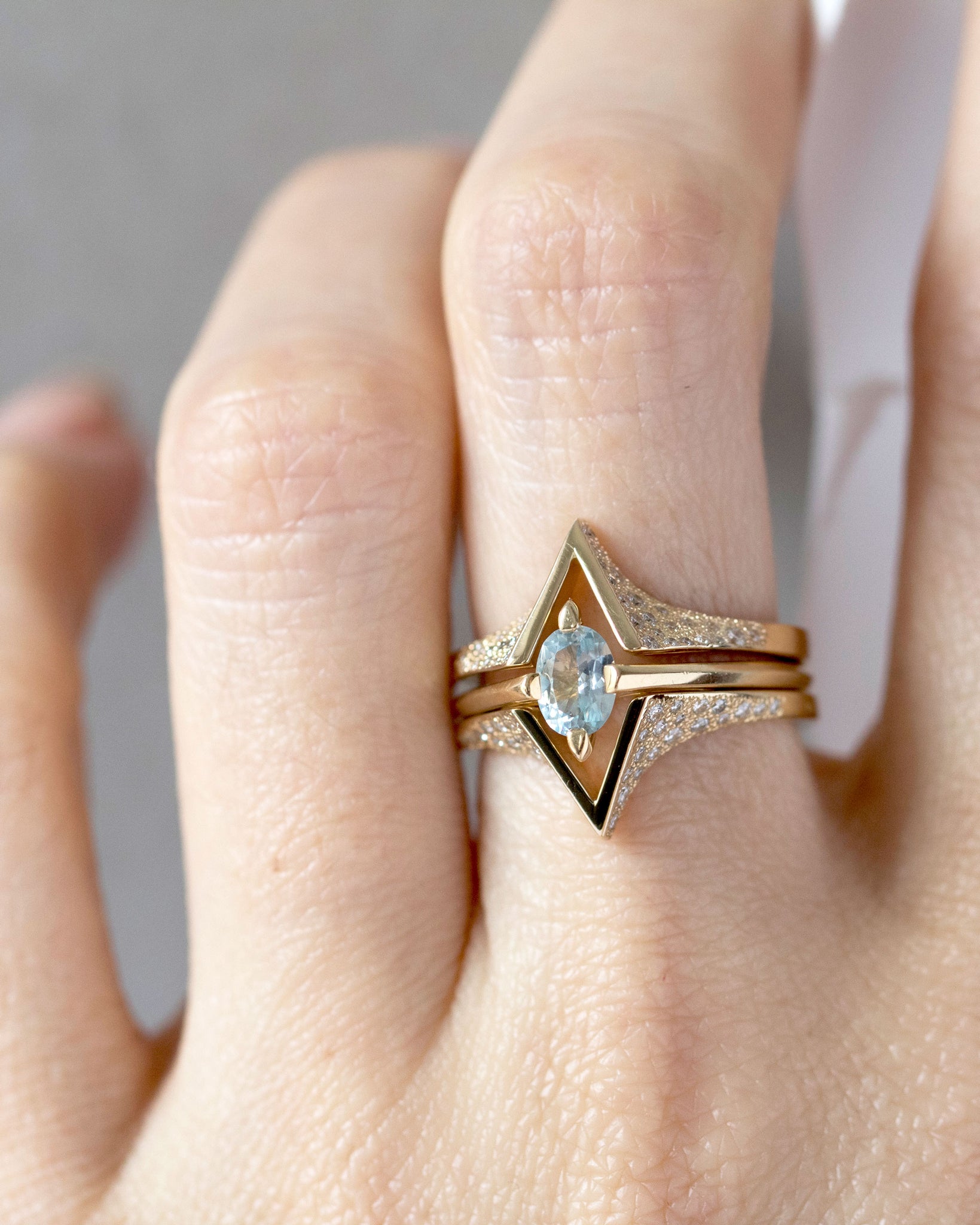 Minimalist Arc + Spire Pavé Stacked Ring Set